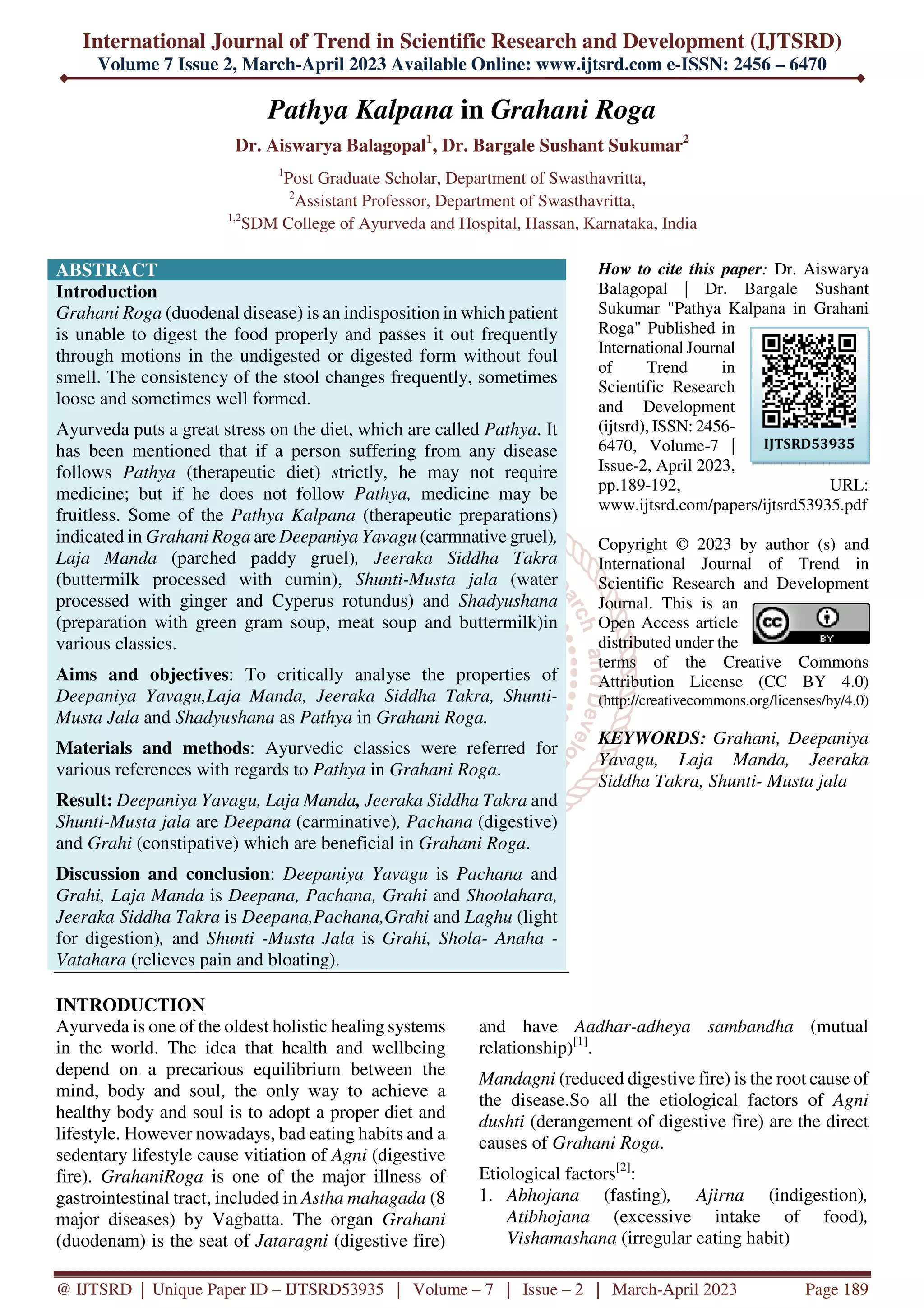 Pathya Kalpana in Grahani Roga | PDF