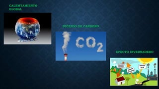 CALEMTAMIENTO
GLOBAL
DIÓXIDO DE CARBONO
EFECTO INVERNADERO
 
