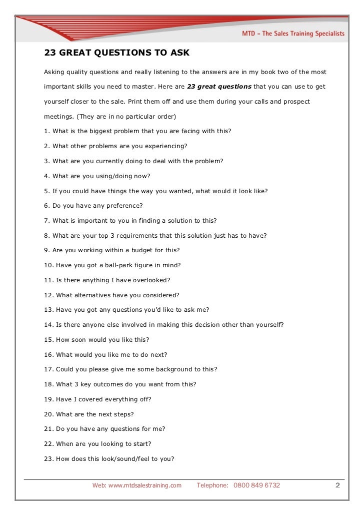 23 Sales Questions To Use With Your Prospects & Clients