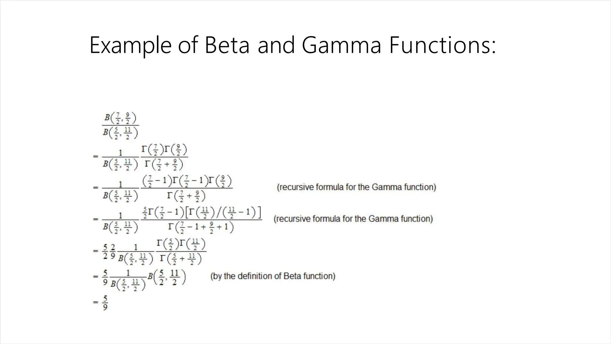 Example of Beta and Gamma Functions: