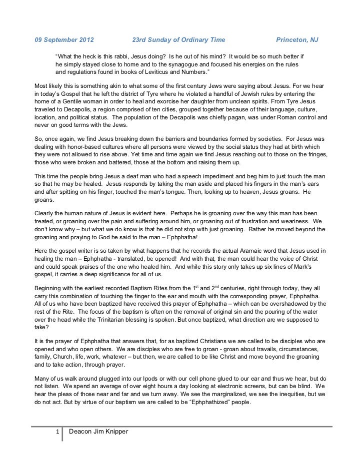 Homily for the 23rd Sunday in Ordinary Time Cycle B 2012