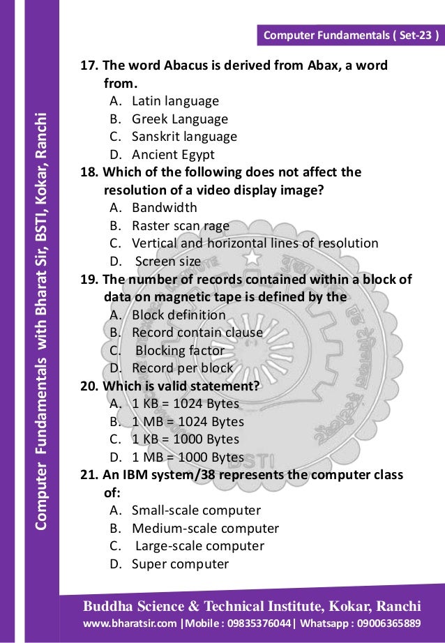 BSTIBharatSir Computer Fundamentals Set23 PDF