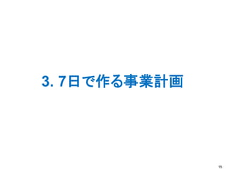 3. 7日で作る事業計画
15
 
