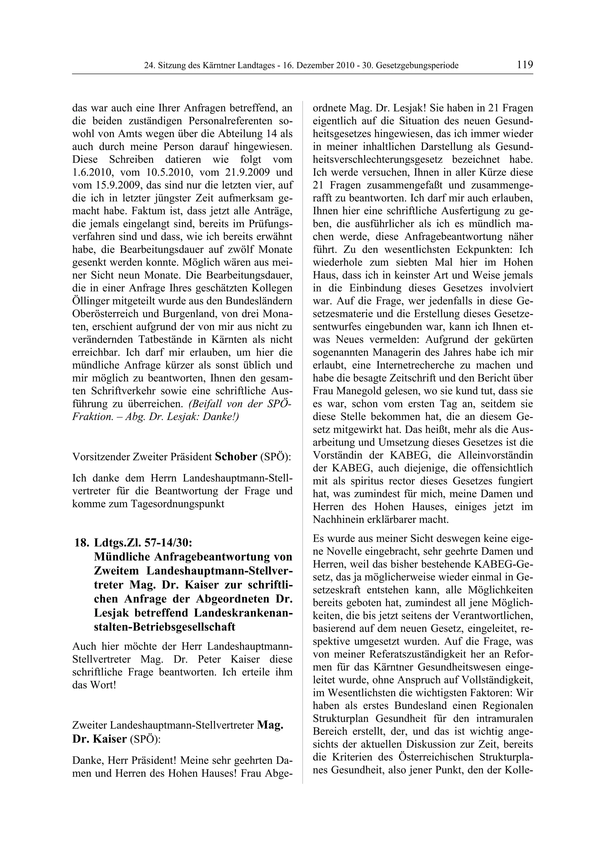 24. LTG-Sitzung am 16. Dezember 2010