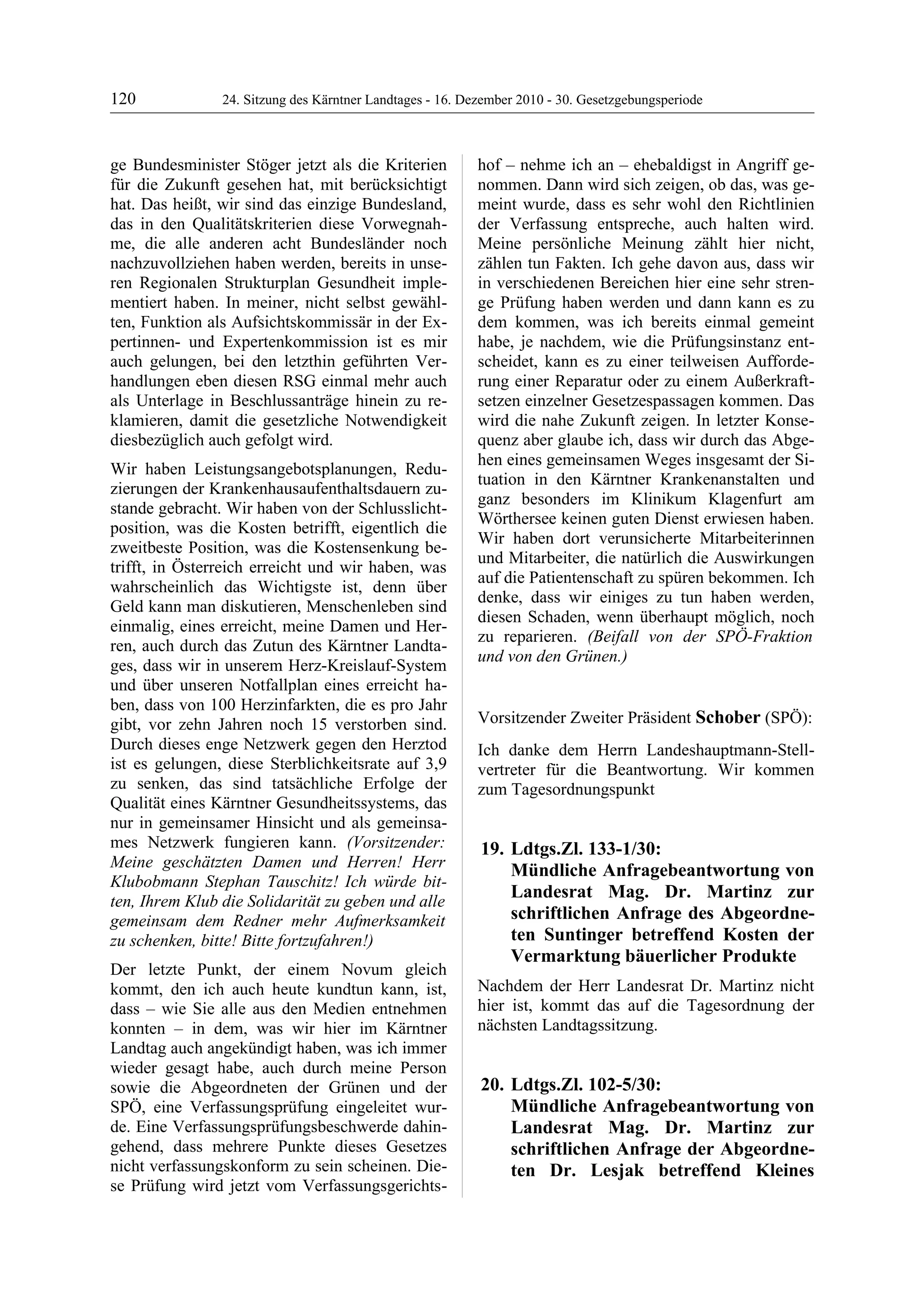 24. LTG-Sitzung am 16. Dezember 2010