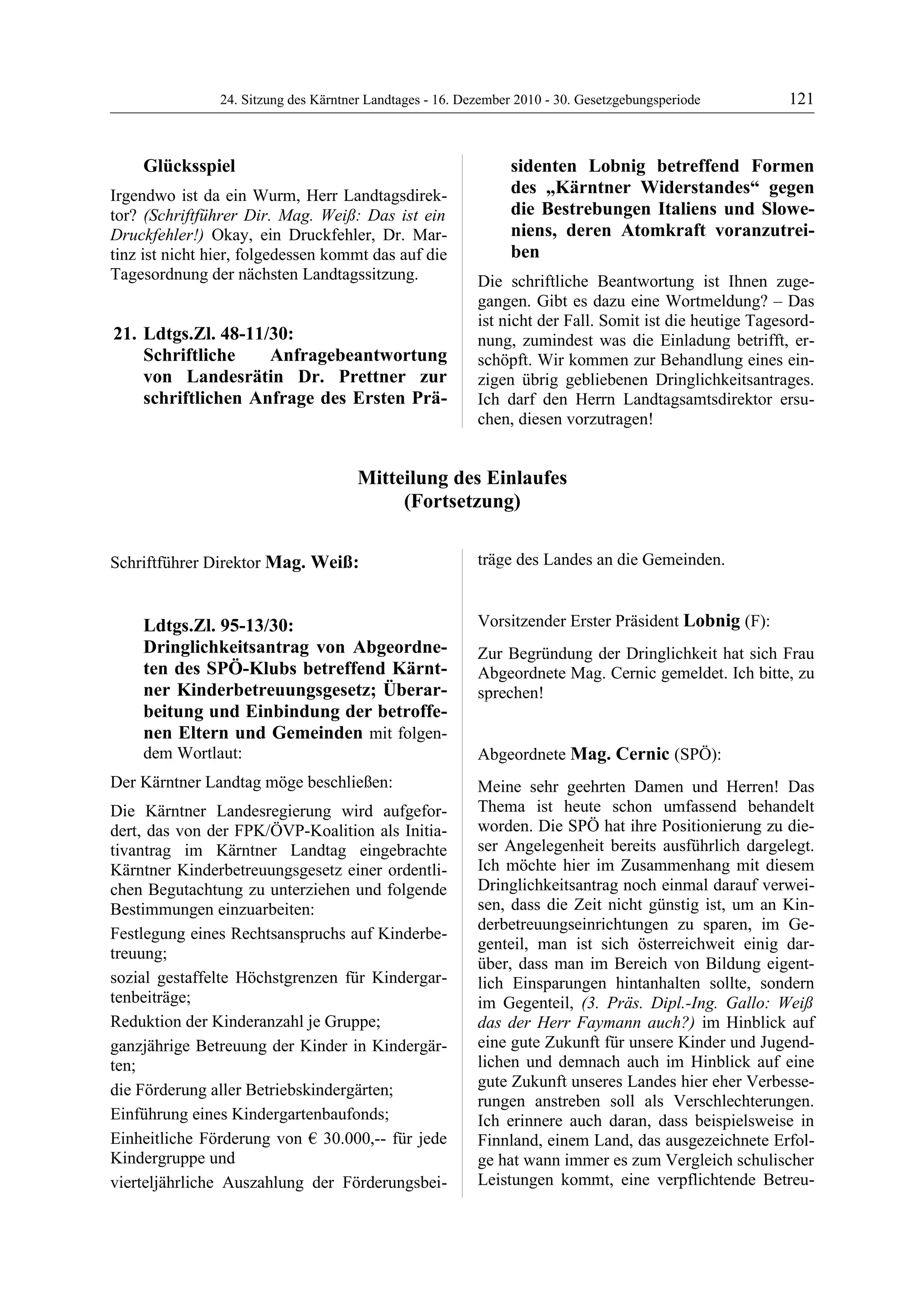 24. LTG-Sitzung am 16. Dezember 2010