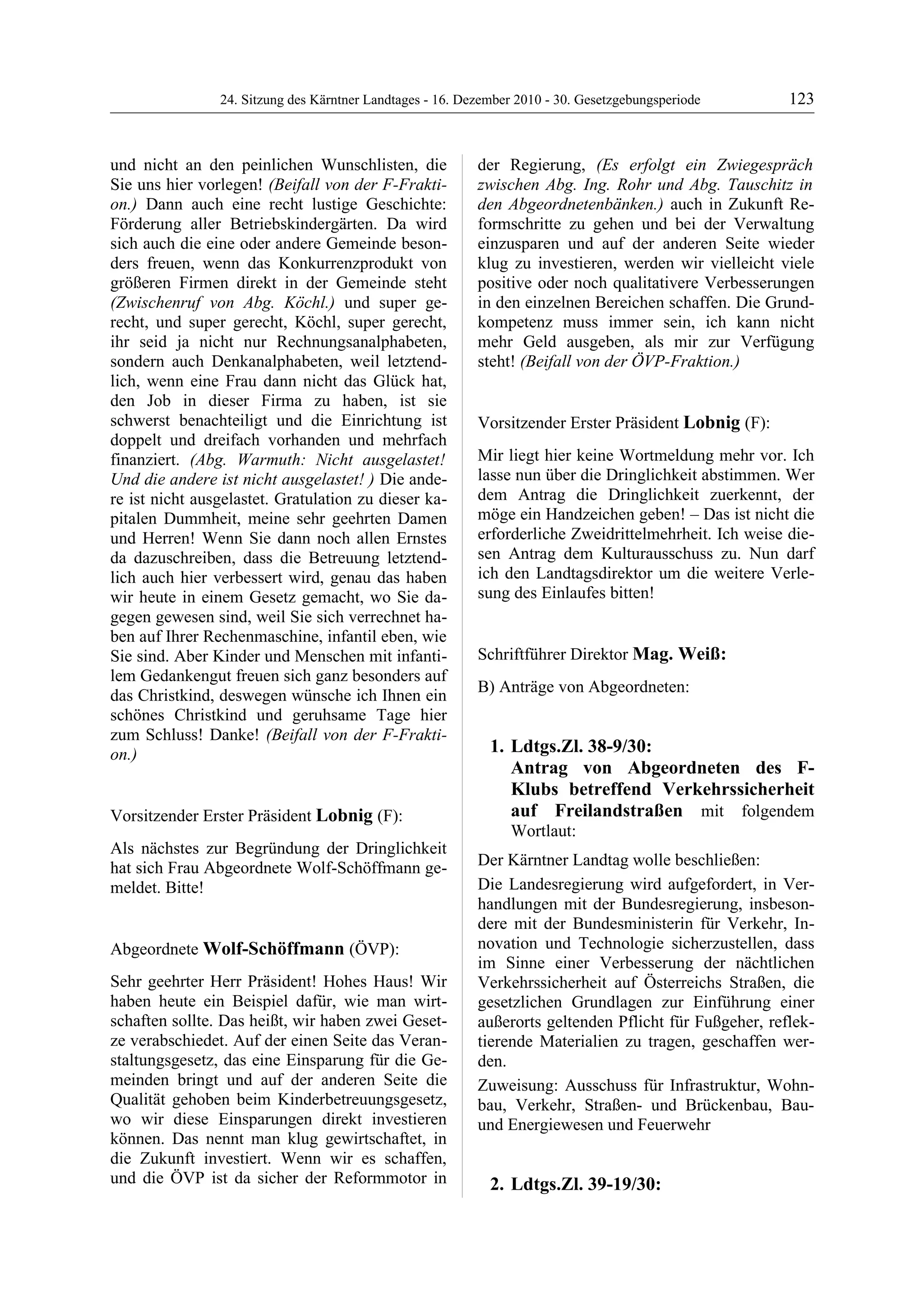 24. LTG-Sitzung am 16. Dezember 2010