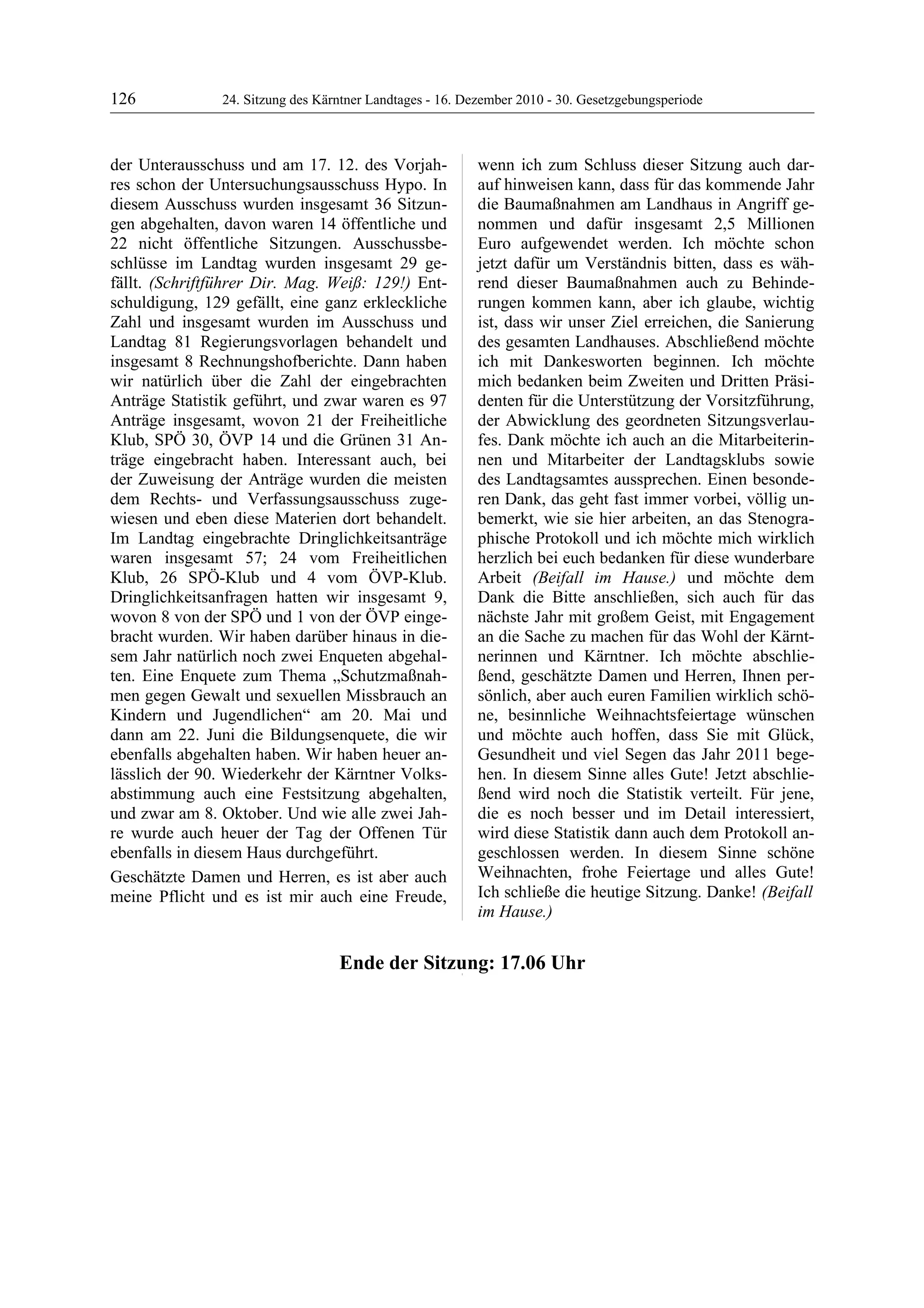 24. LTG-Sitzung am 16. Dezember 2010