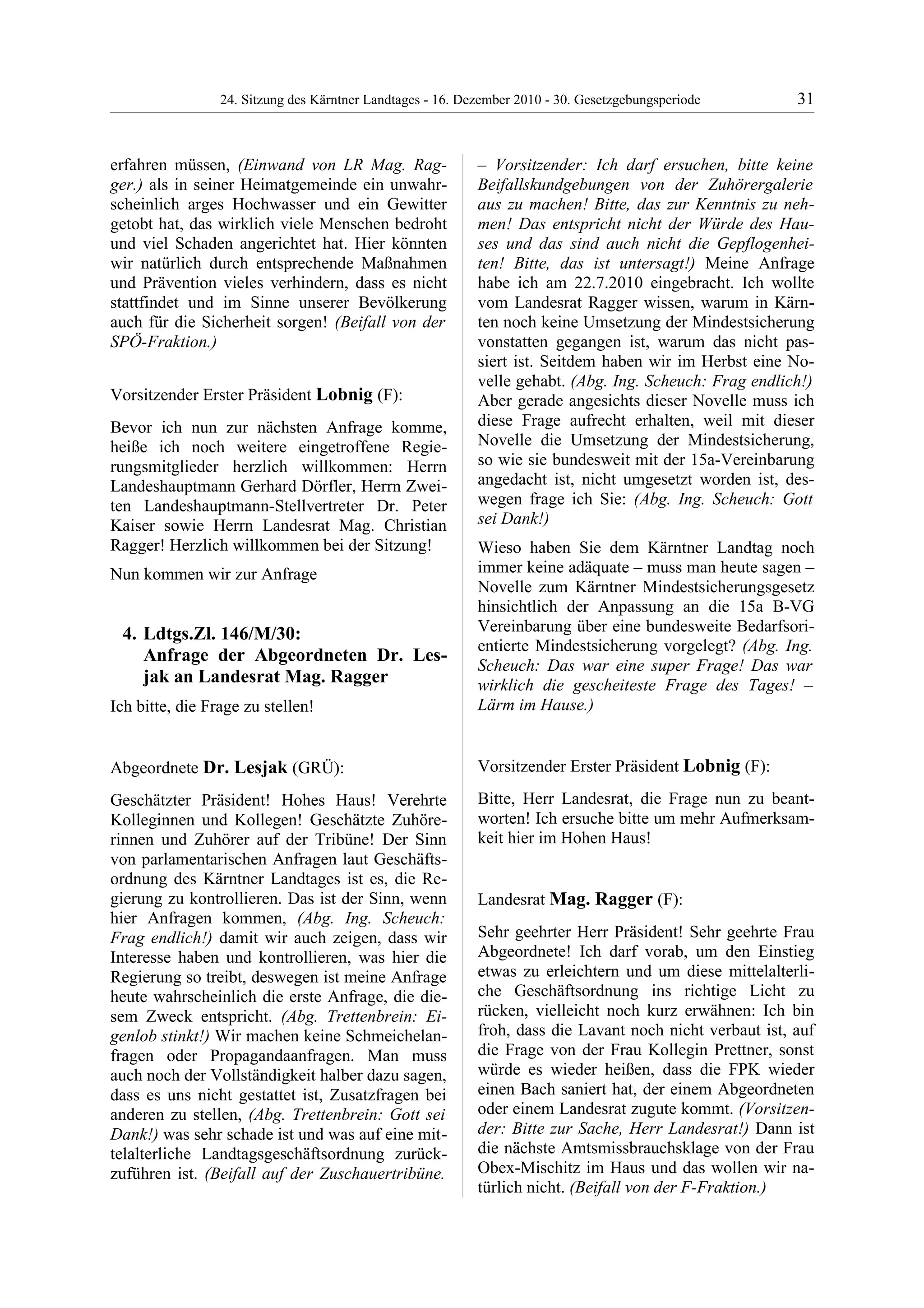 24. LTG-Sitzung am 16. Dezember 2010