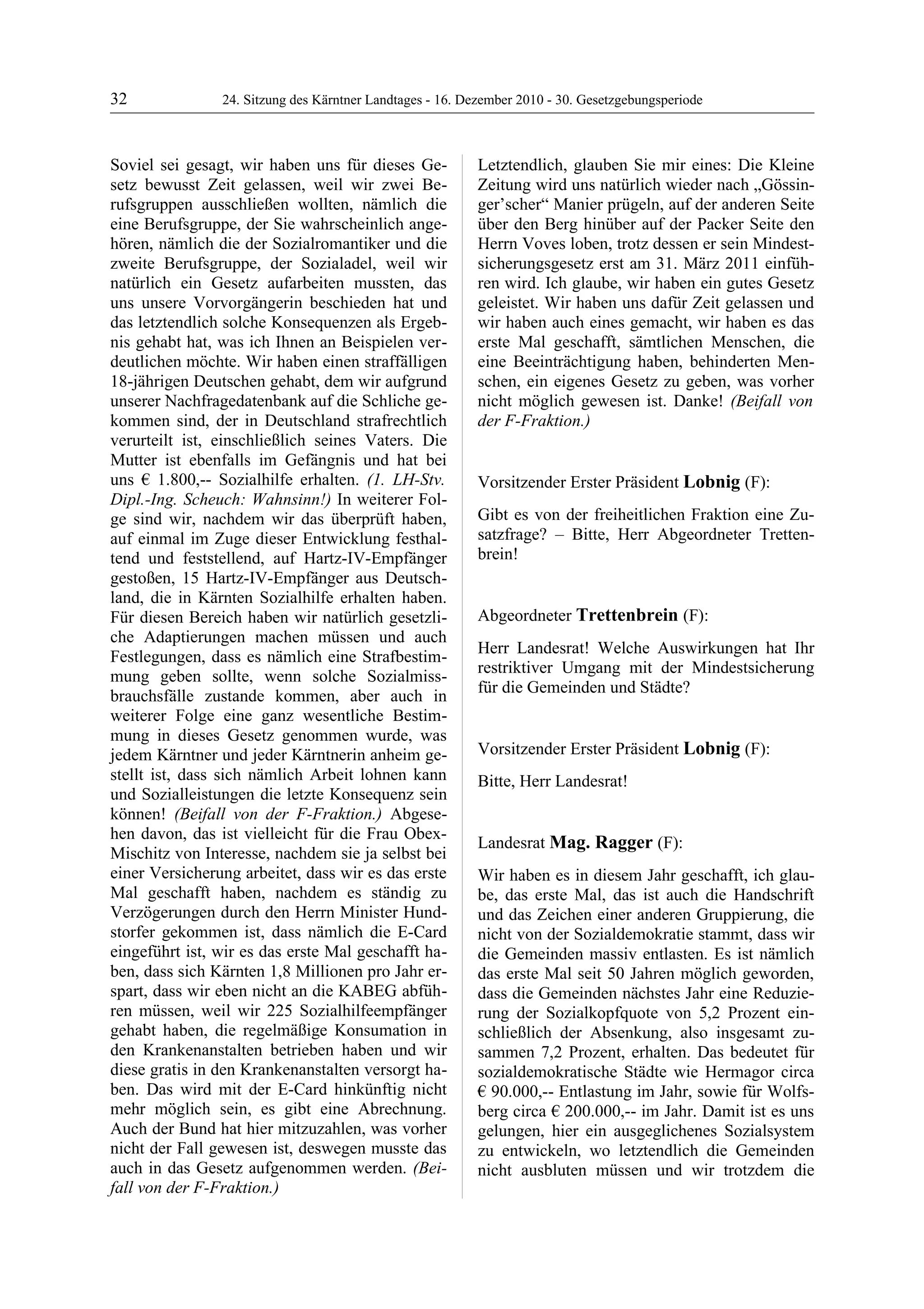 24. LTG-Sitzung am 16. Dezember 2010
