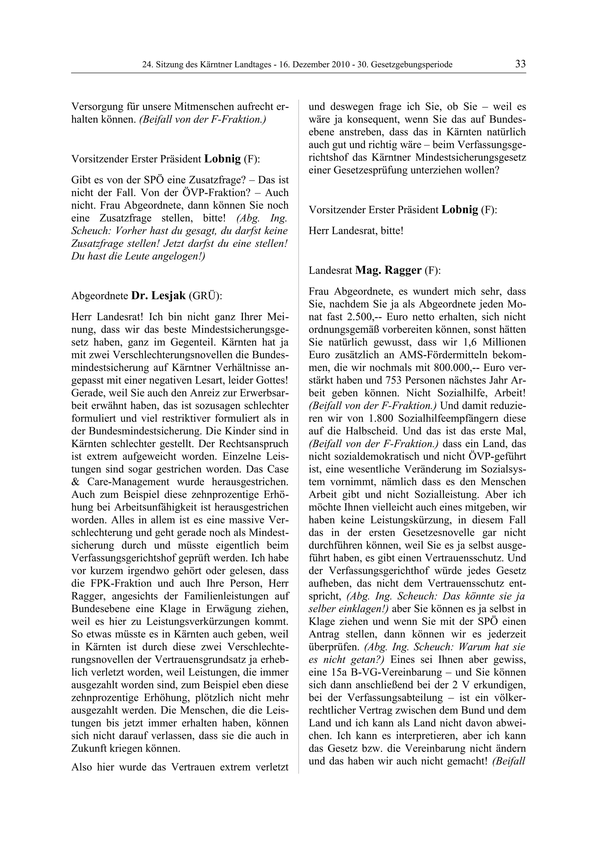 24. LTG-Sitzung am 16. Dezember 2010