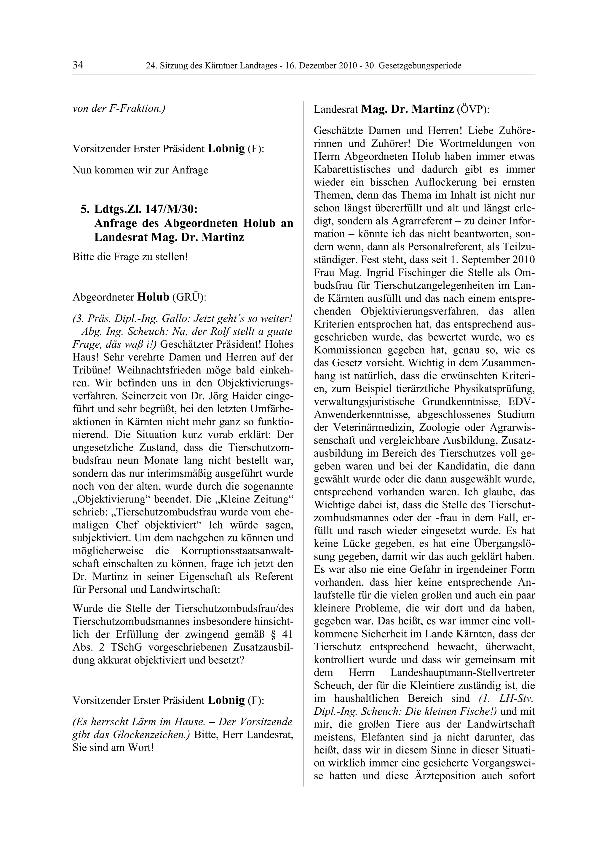 24. LTG-Sitzung am 16. Dezember 2010