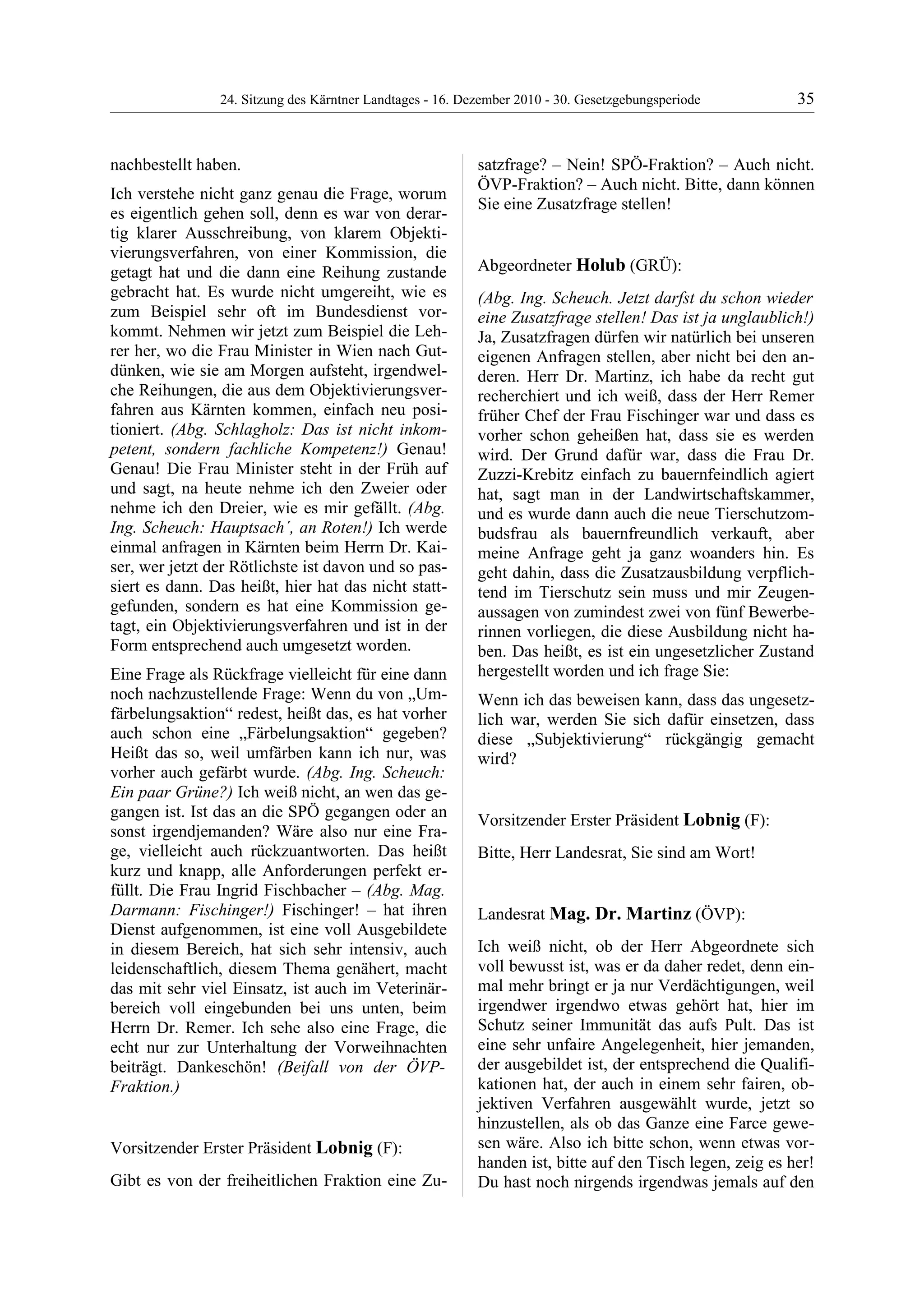 24. LTG-Sitzung am 16. Dezember 2010