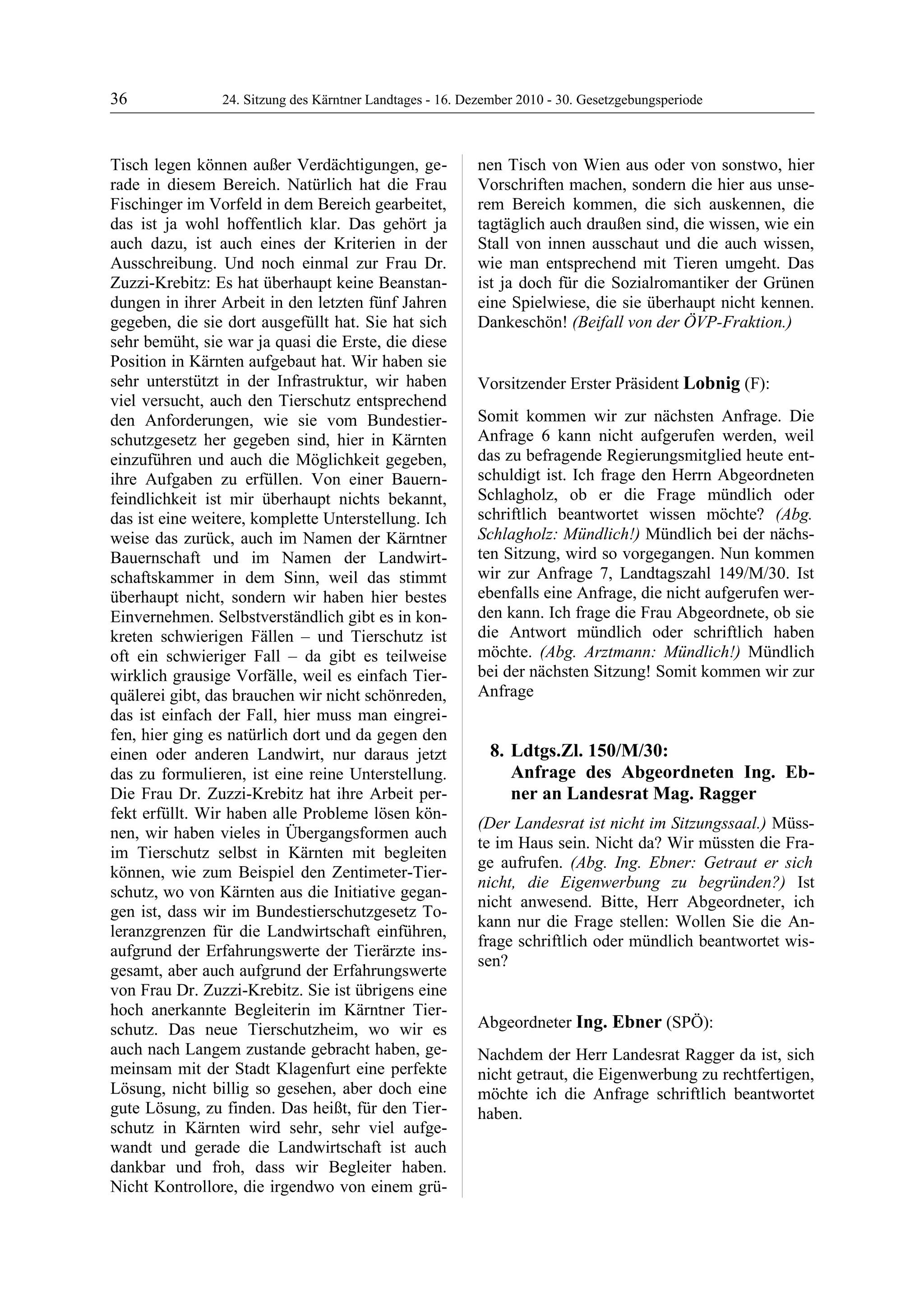 24. LTG-Sitzung am 16. Dezember 2010