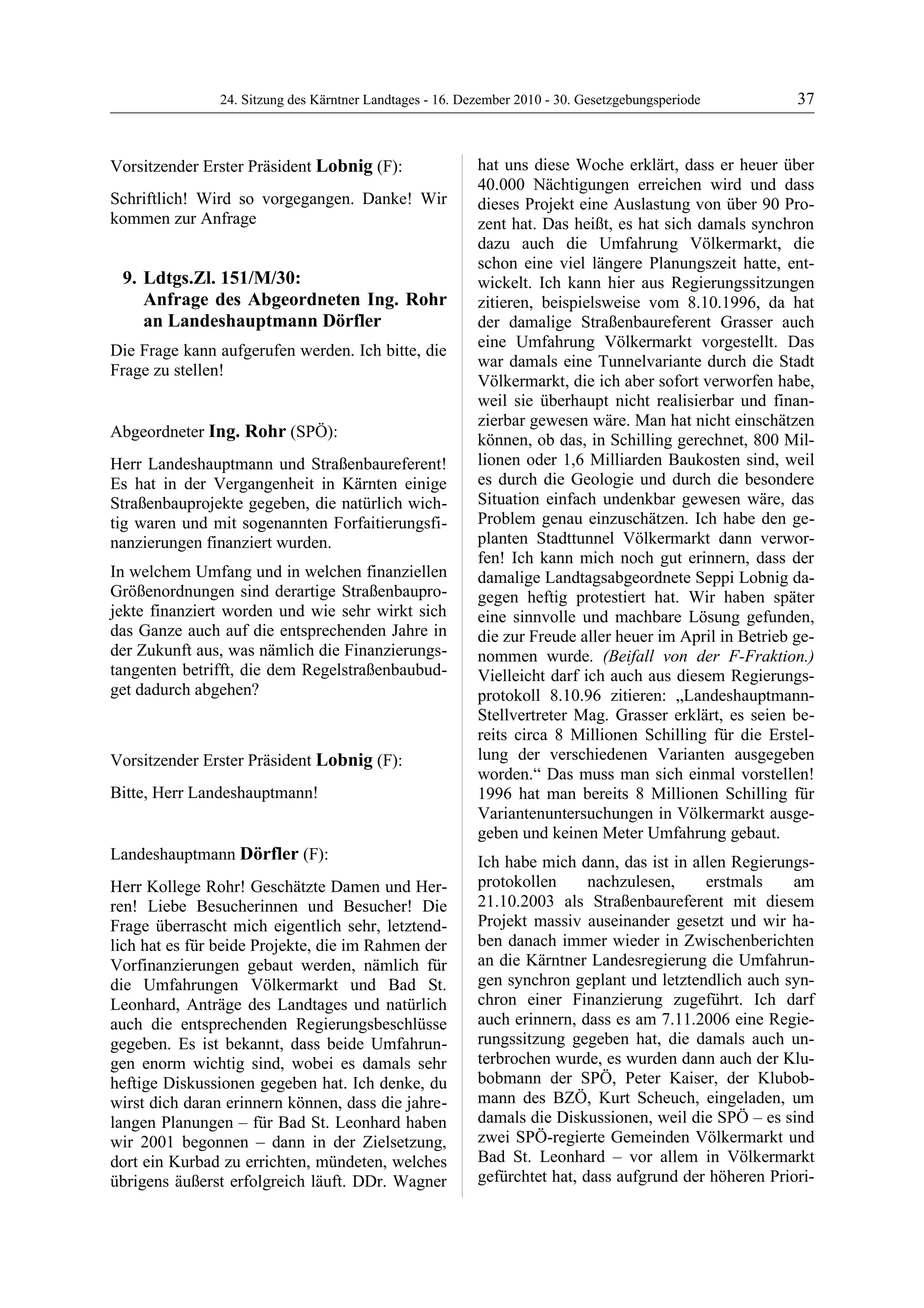 24. LTG-Sitzung am 16. Dezember 2010