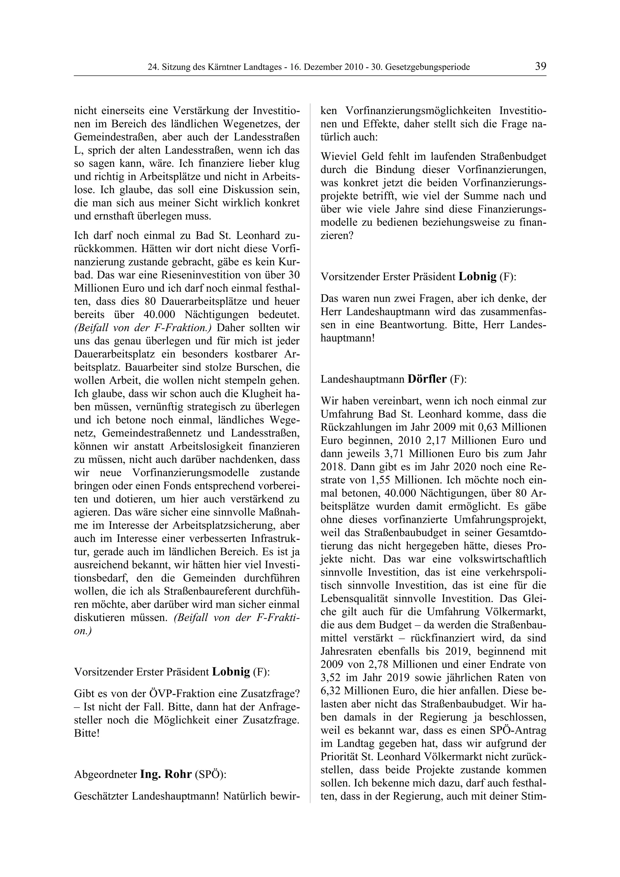 24. LTG-Sitzung am 16. Dezember 2010