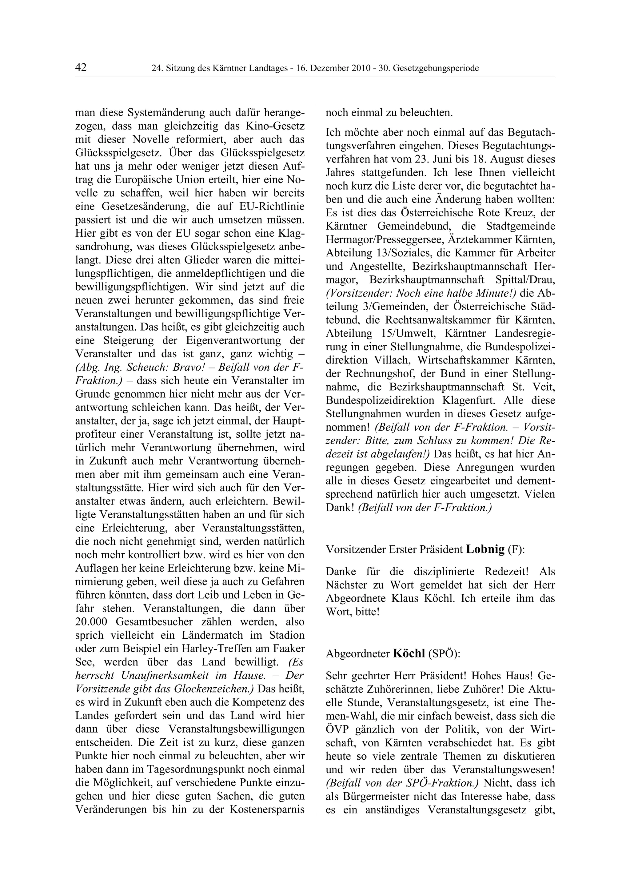 24. LTG-Sitzung am 16. Dezember 2010