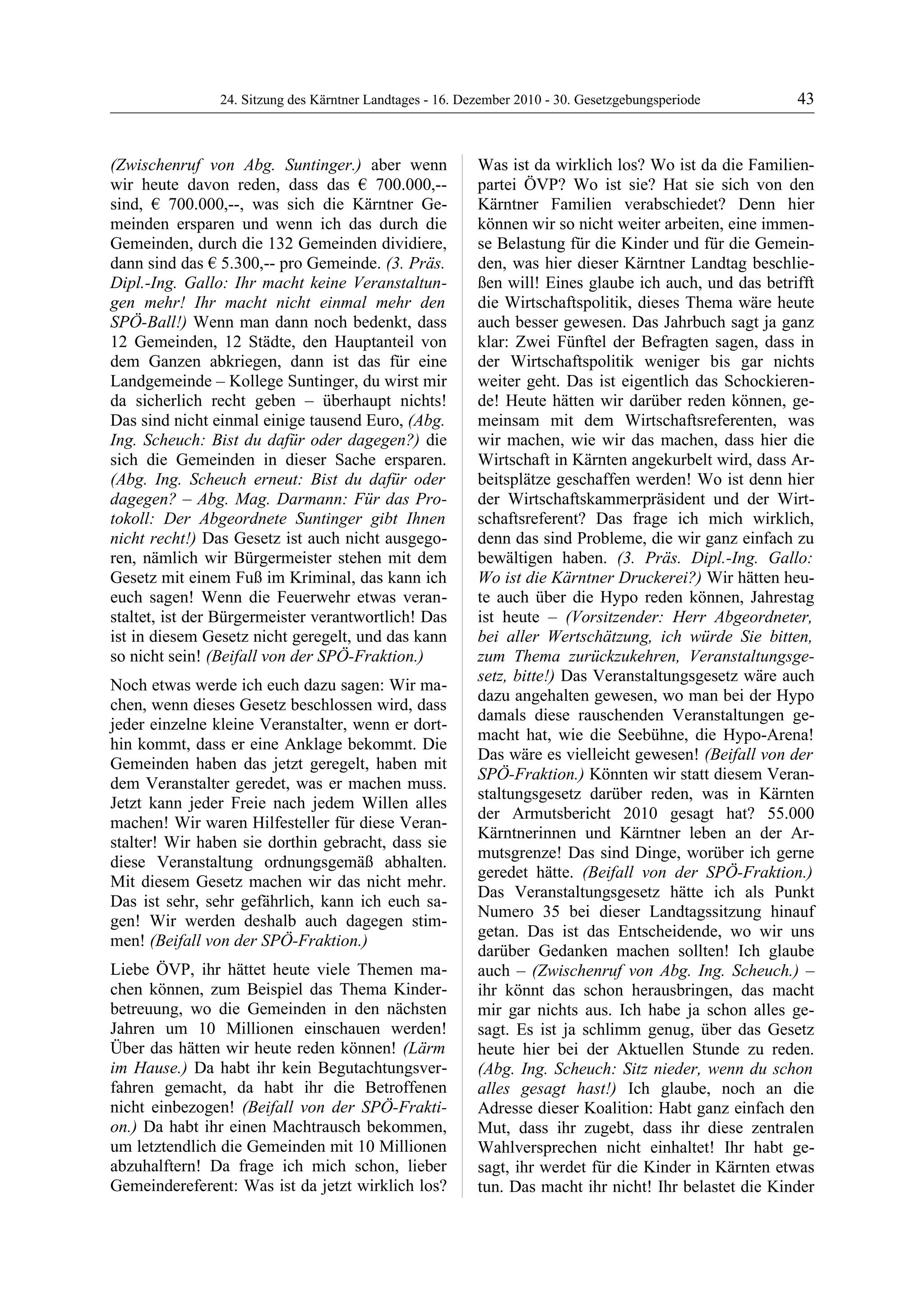 24. LTG-Sitzung am 16. Dezember 2010