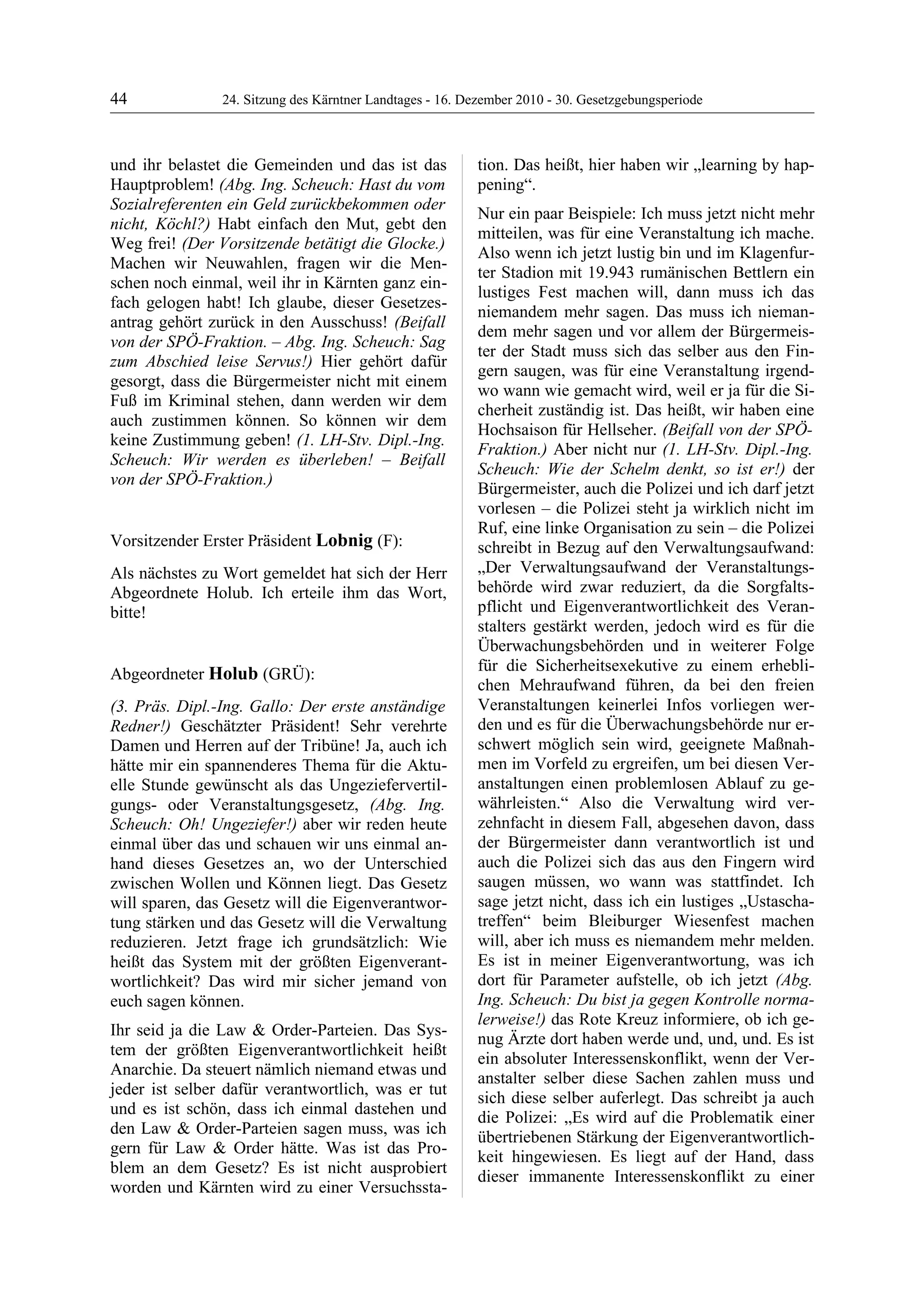 24. LTG-Sitzung am 16. Dezember 2010