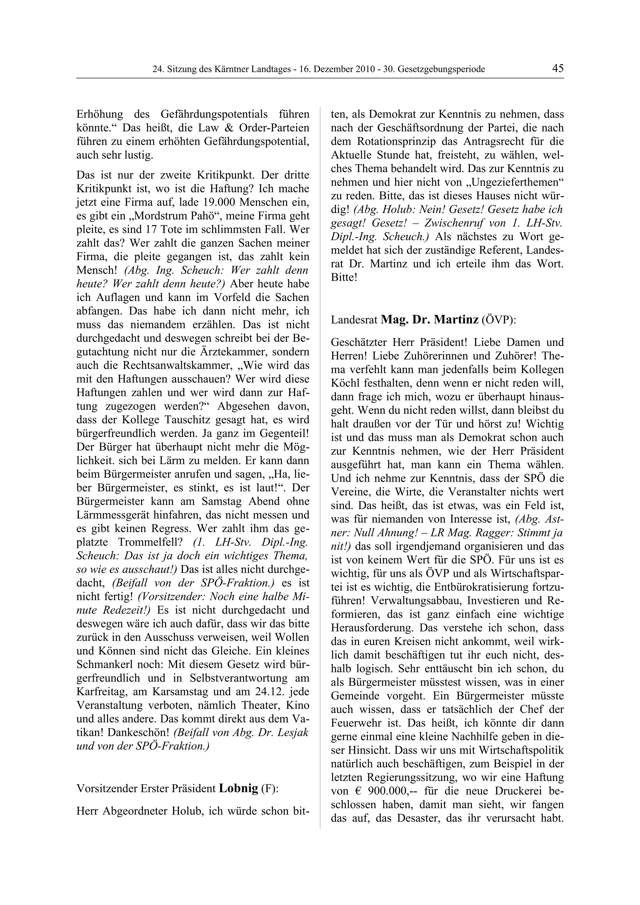 24. LTG-Sitzung am 16. Dezember 2010