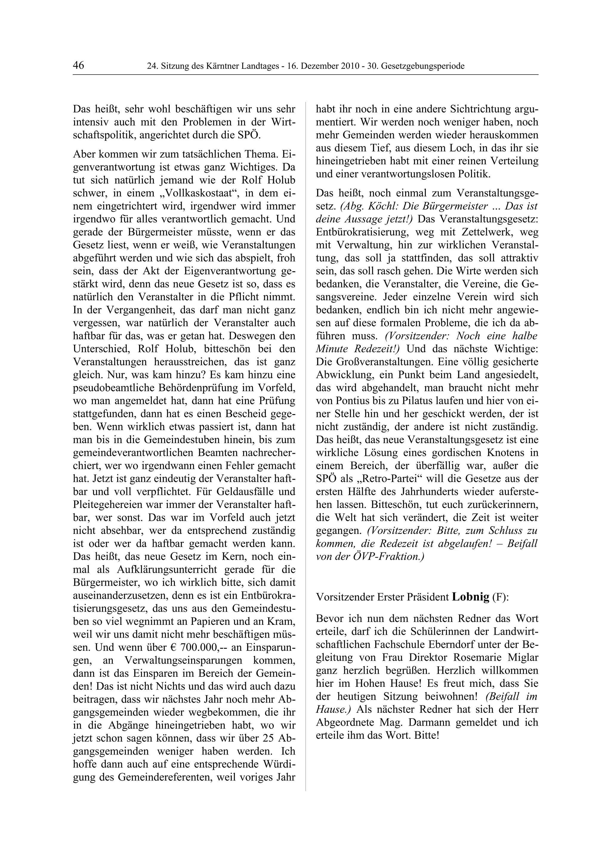 24. LTG-Sitzung am 16. Dezember 2010