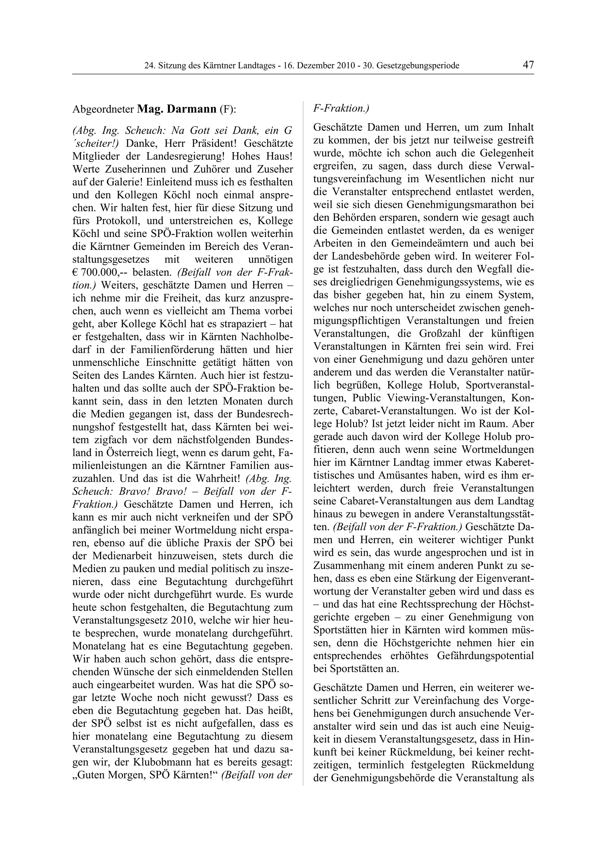 24. LTG-Sitzung am 16. Dezember 2010