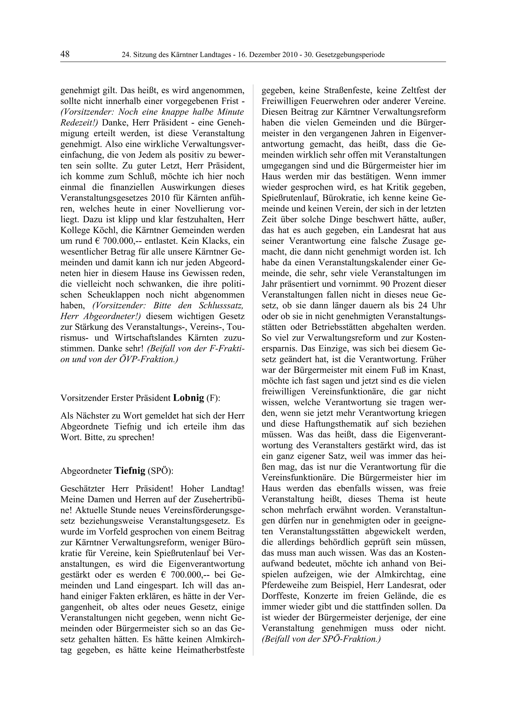 24. LTG-Sitzung am 16. Dezember 2010