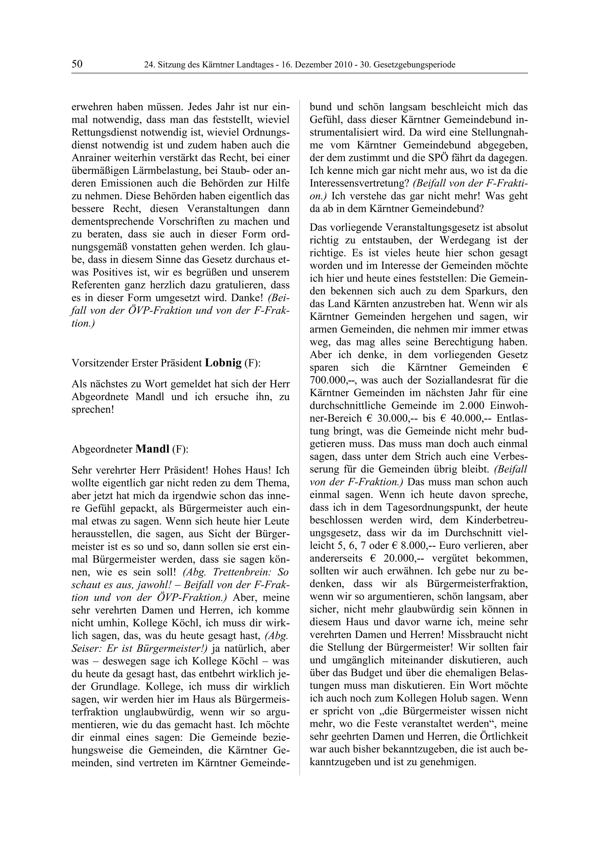 24. LTG-Sitzung am 16. Dezember 2010