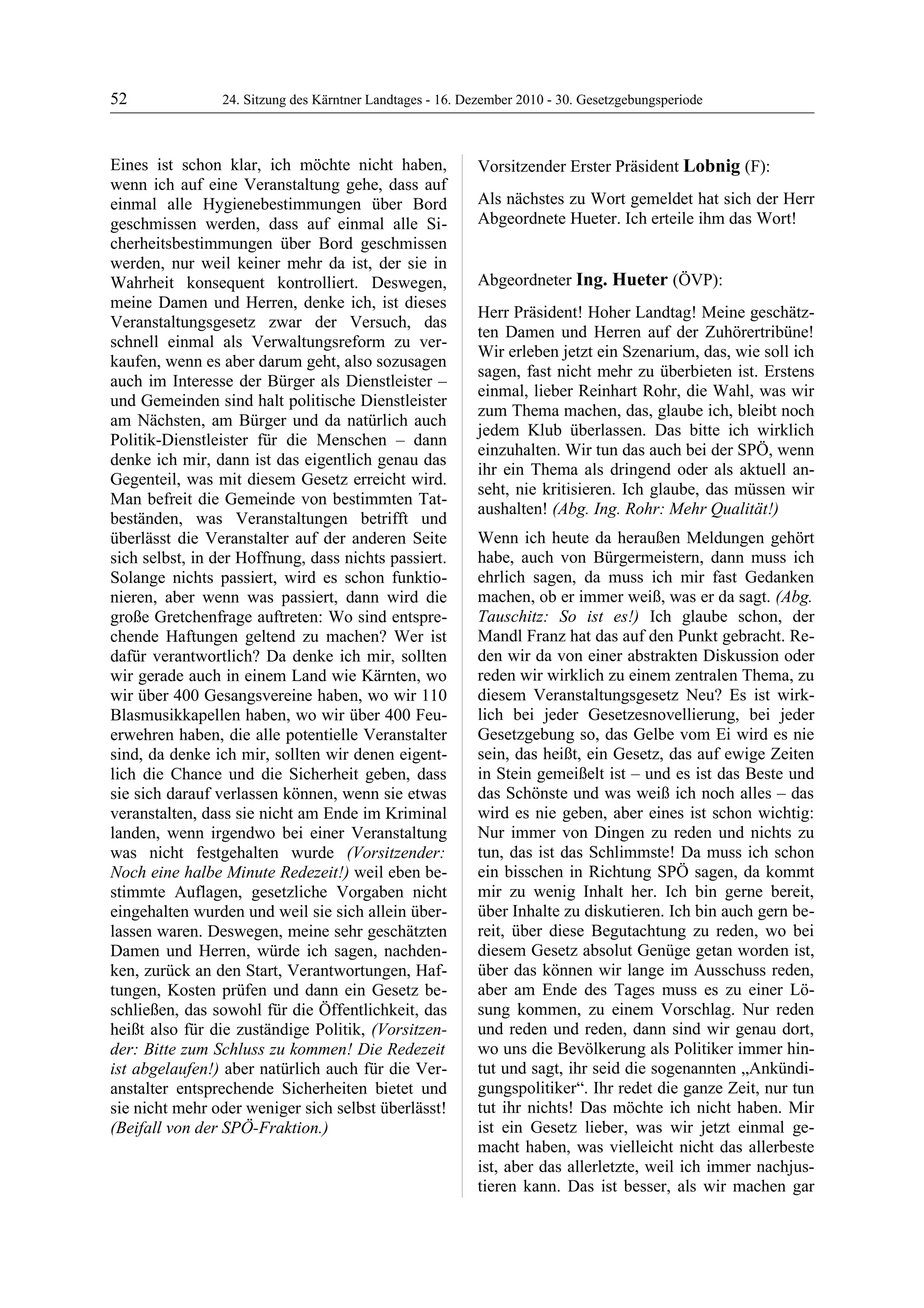 24. LTG-Sitzung am 16. Dezember 2010