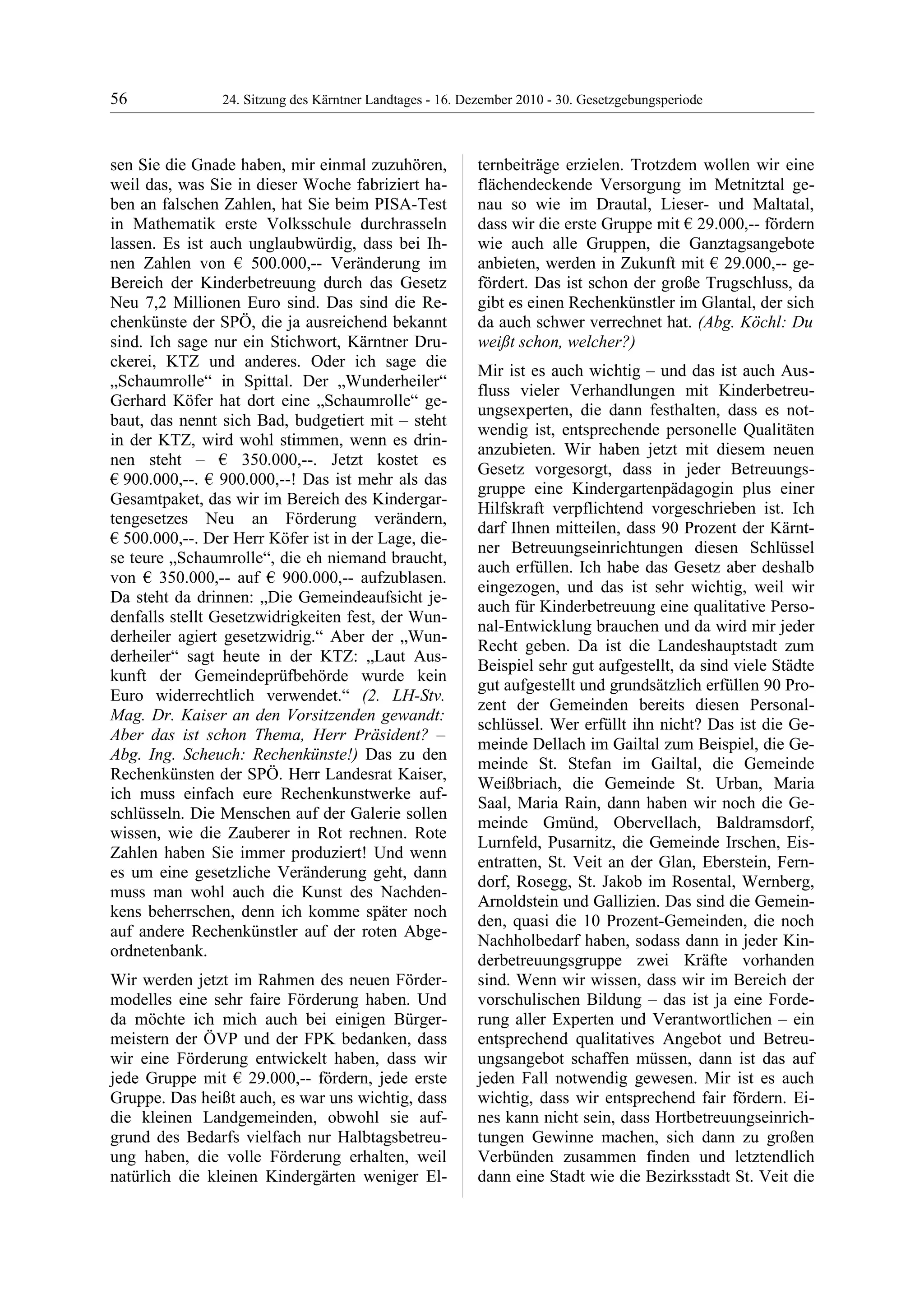 24. LTG-Sitzung am 16. Dezember 2010