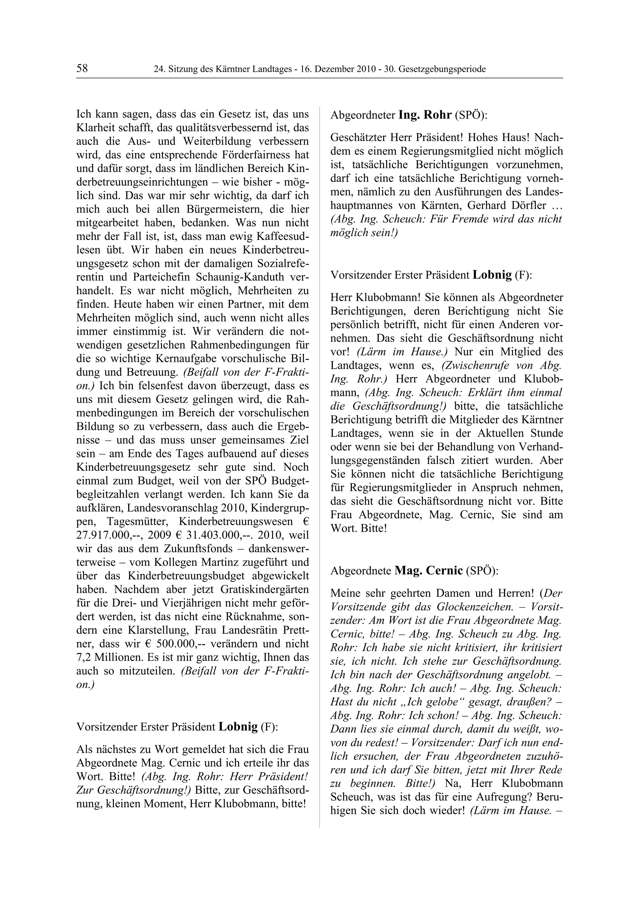 24. LTG-Sitzung am 16. Dezember 2010