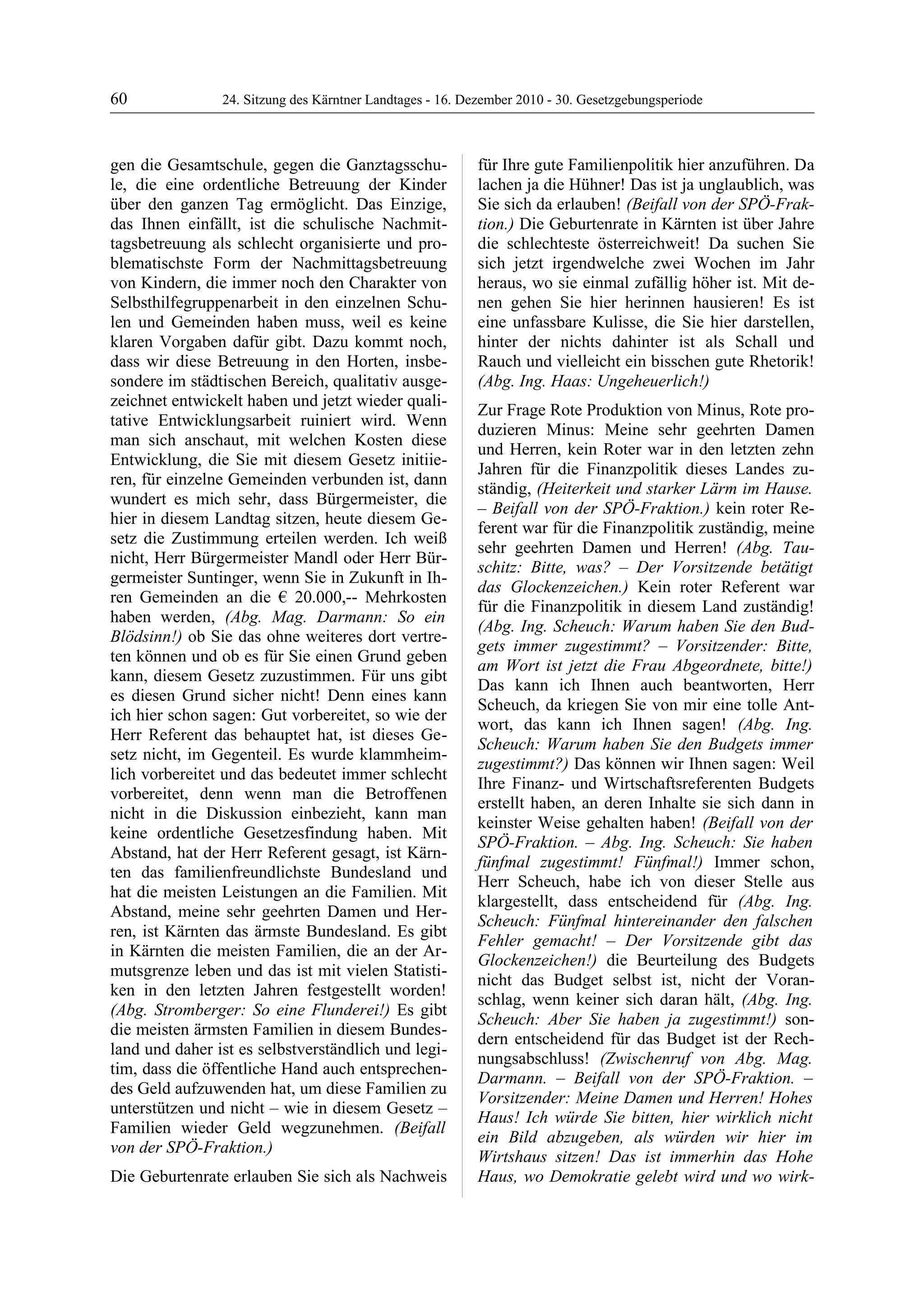 24. LTG-Sitzung am 16. Dezember 2010