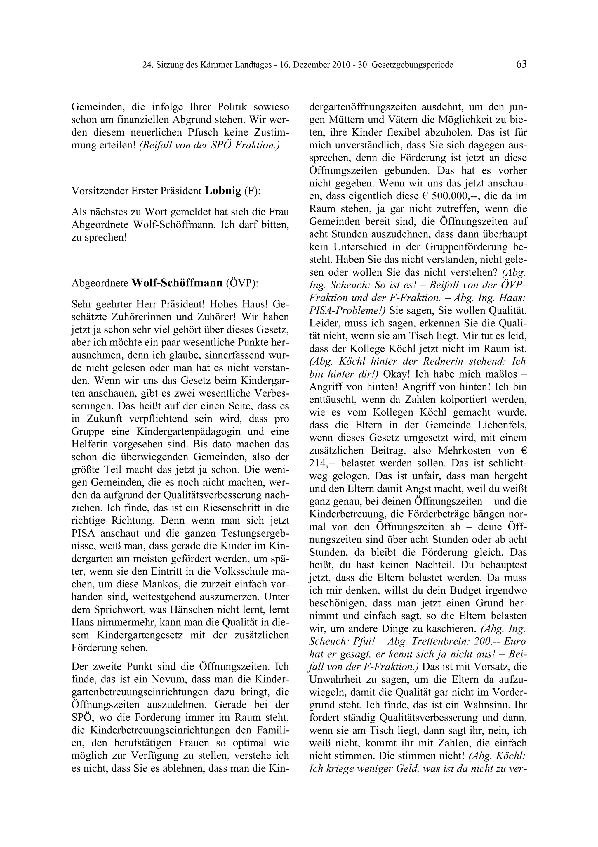 24. LTG-Sitzung am 16. Dezember 2010