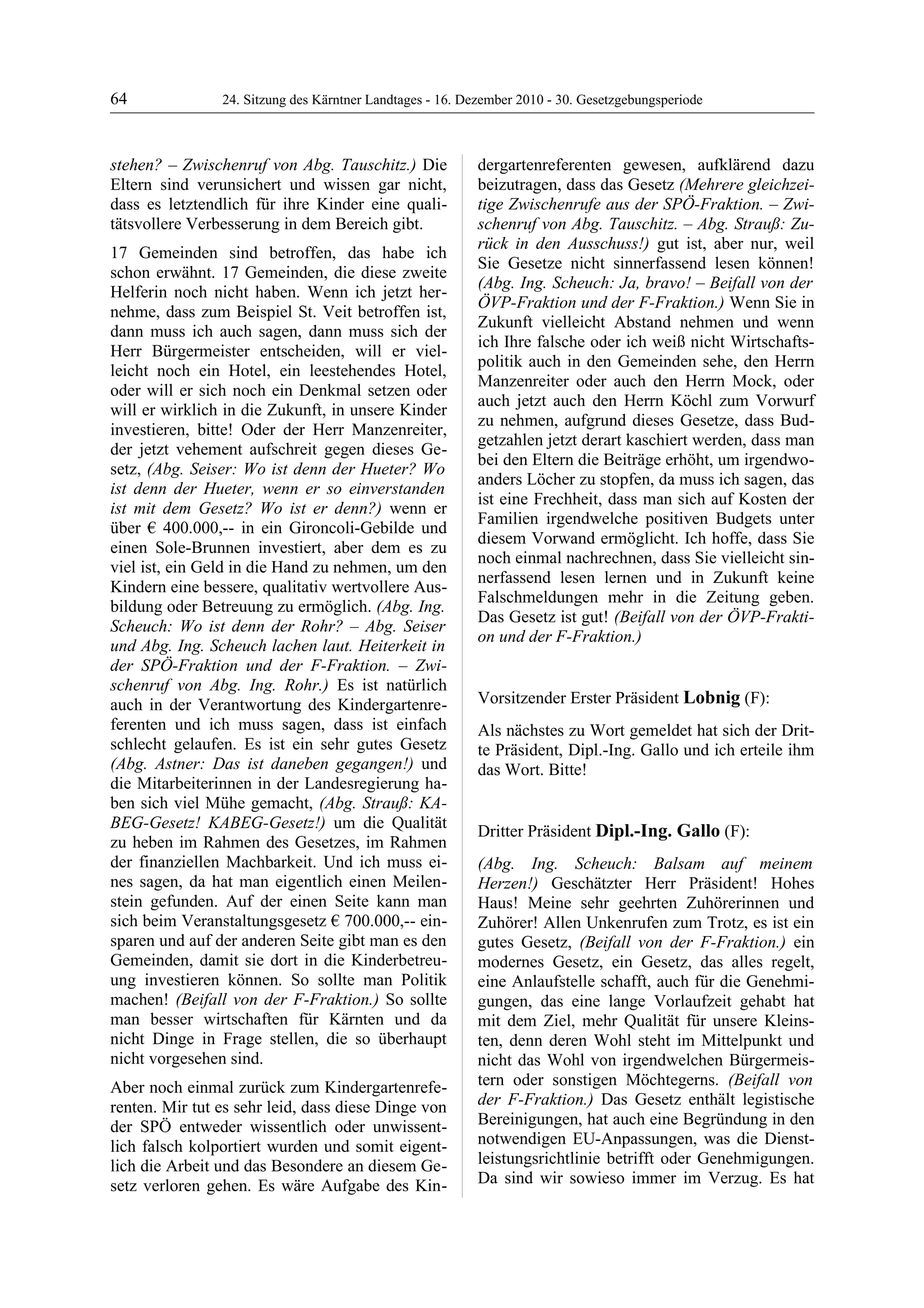 24. LTG-Sitzung am 16. Dezember 2010