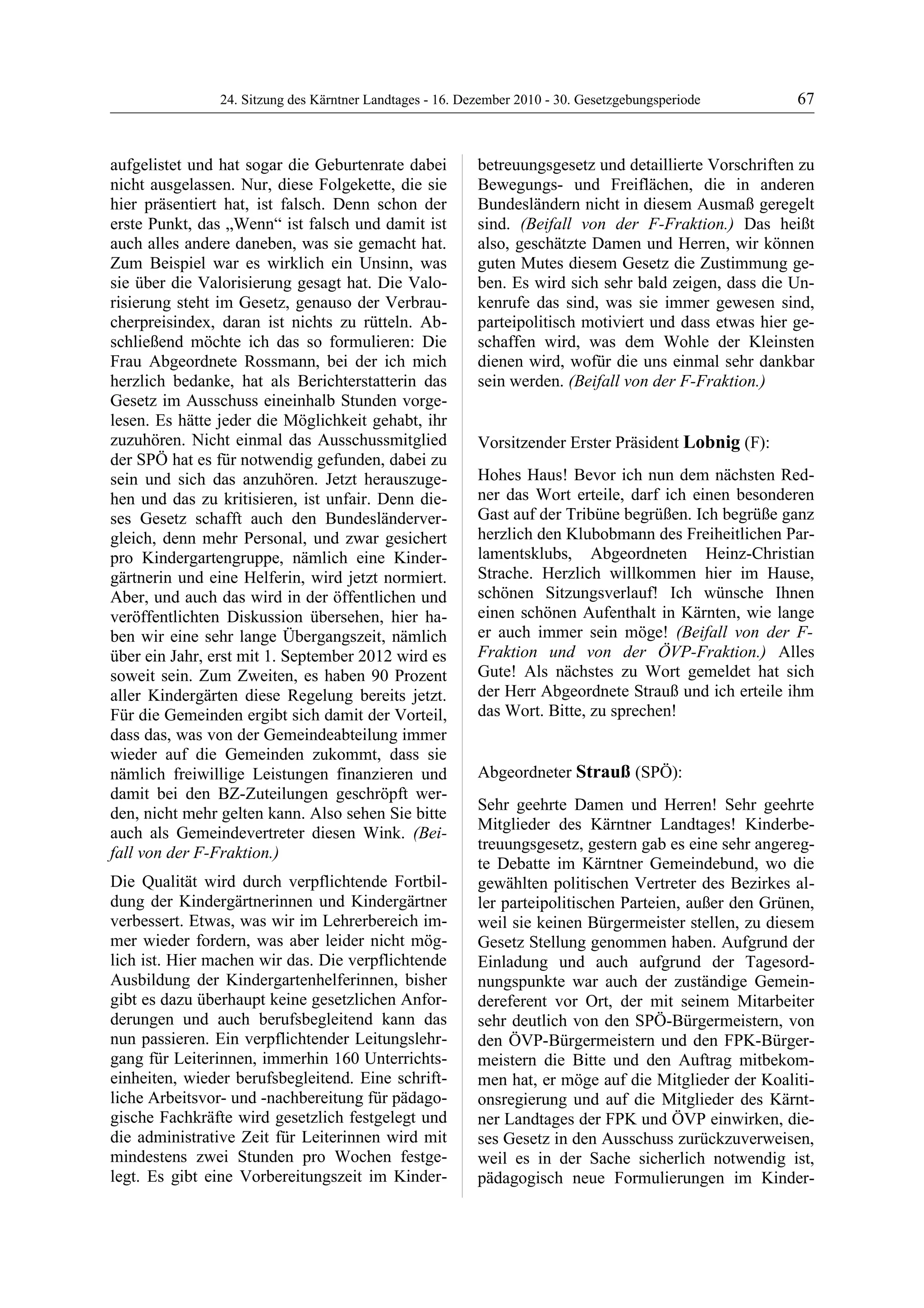 24. LTG-Sitzung am 16. Dezember 2010