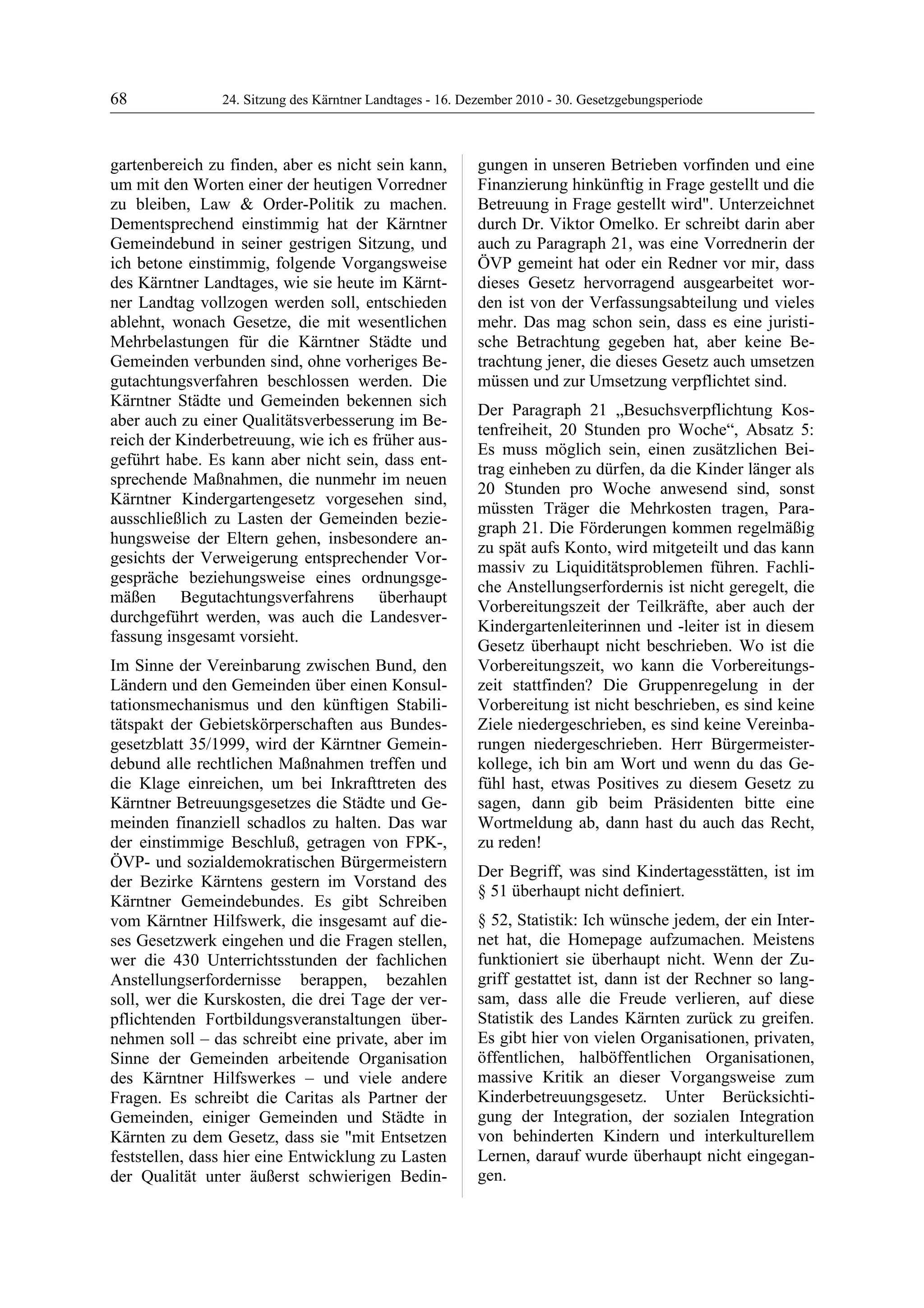 24. LTG-Sitzung am 16. Dezember 2010