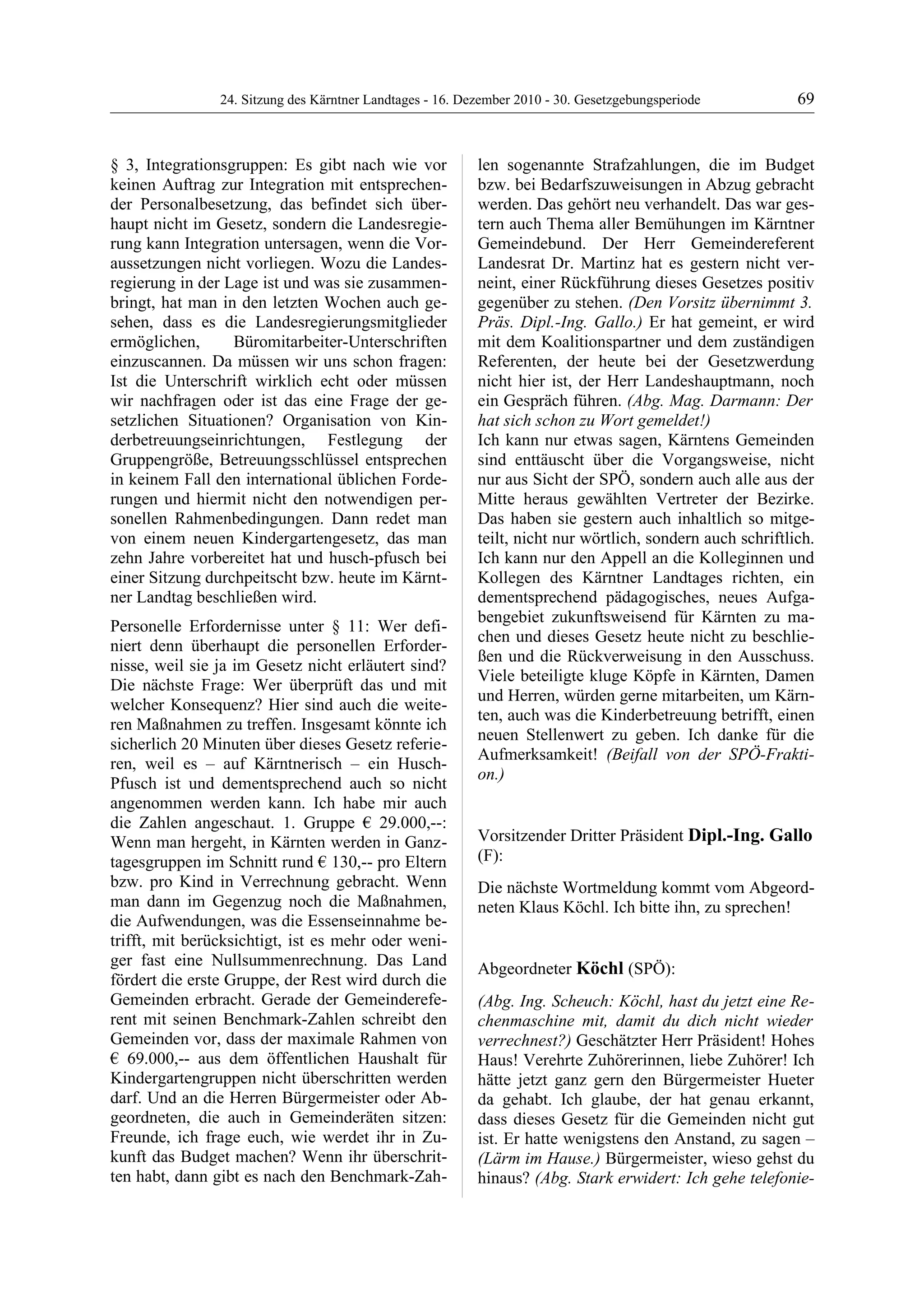 24. LTG-Sitzung am 16. Dezember 2010