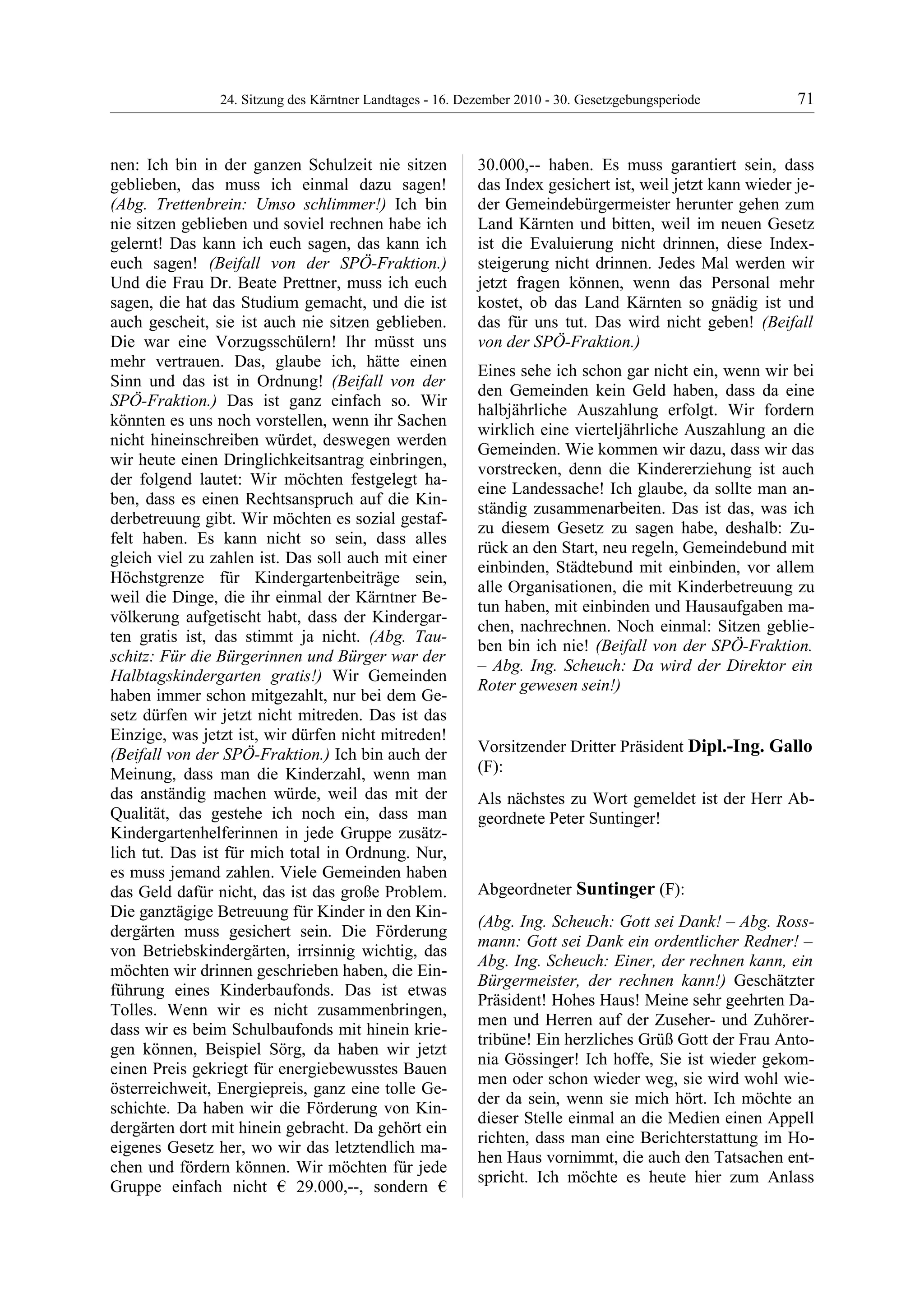 24. LTG-Sitzung am 16. Dezember 2010