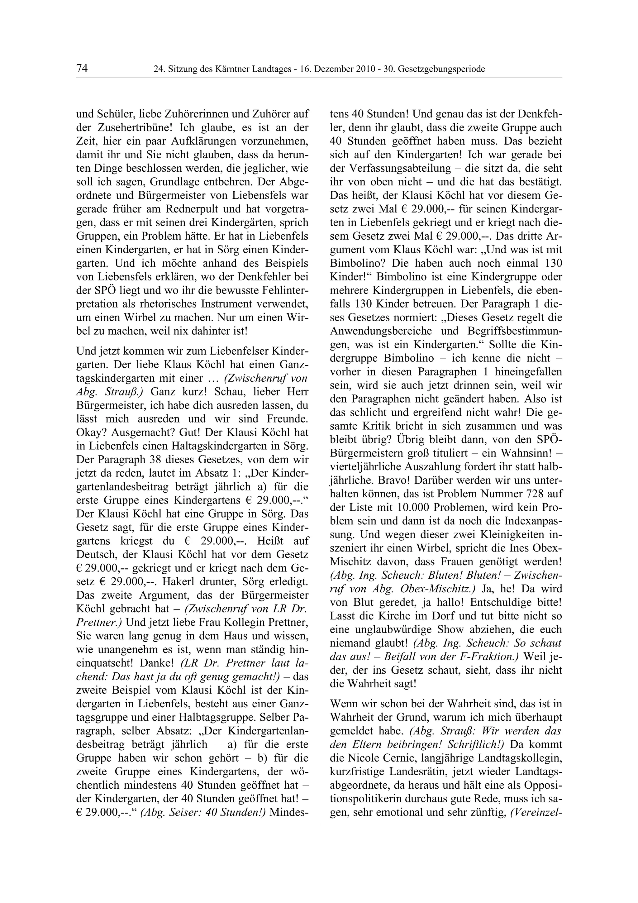 24. LTG-Sitzung am 16. Dezember 2010