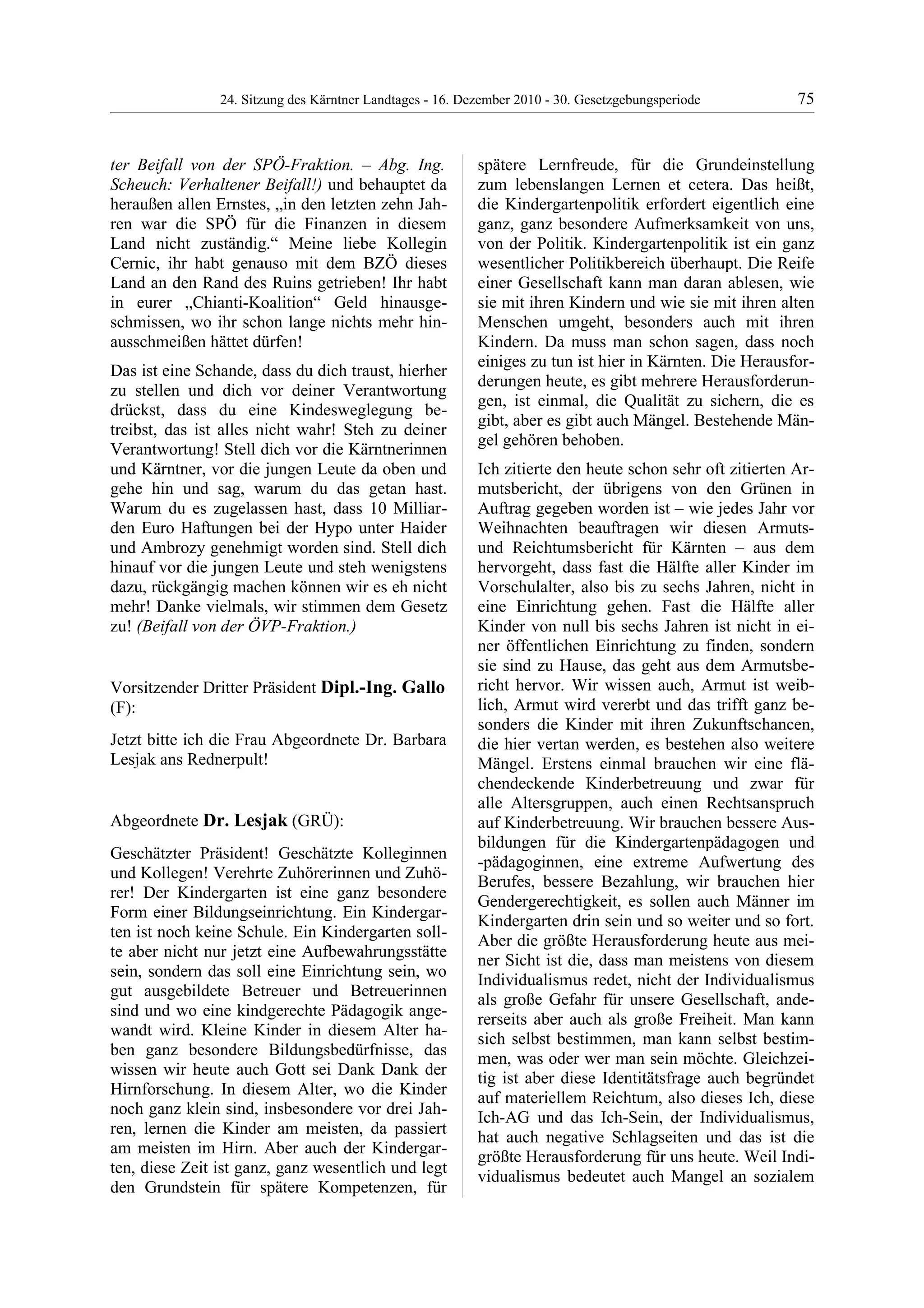 24. LTG-Sitzung am 16. Dezember 2010