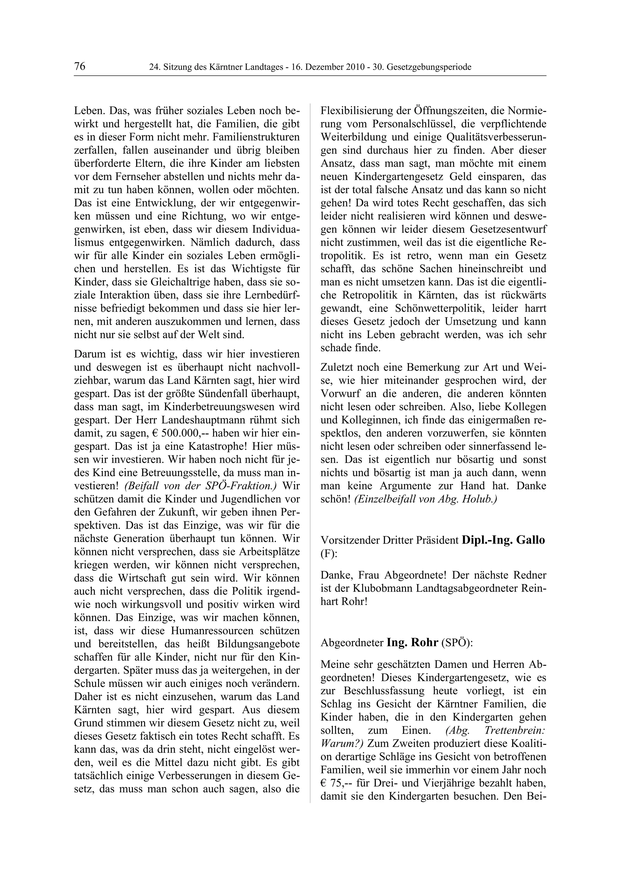 24. LTG-Sitzung am 16. Dezember 2010