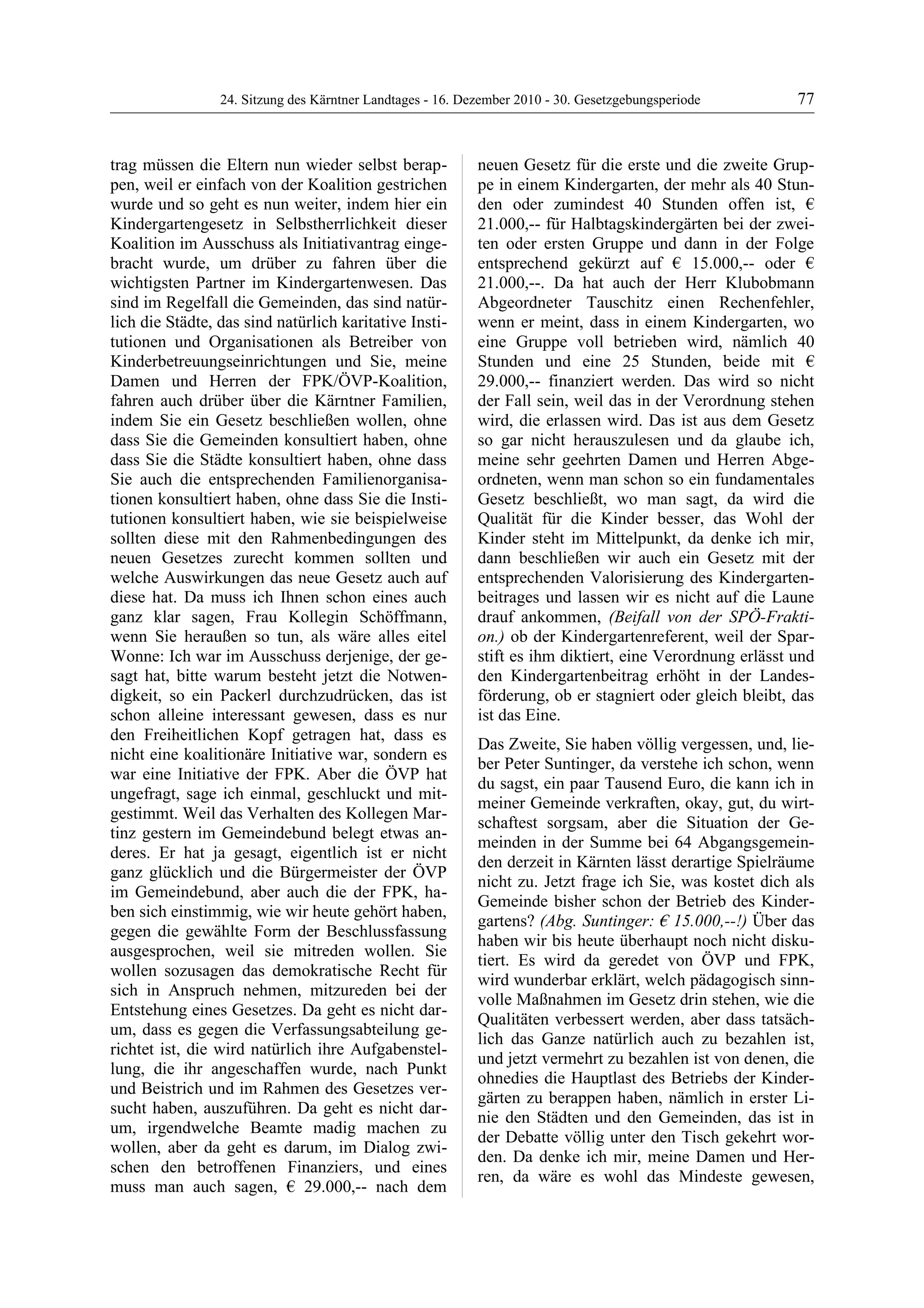 24. LTG-Sitzung am 16. Dezember 2010