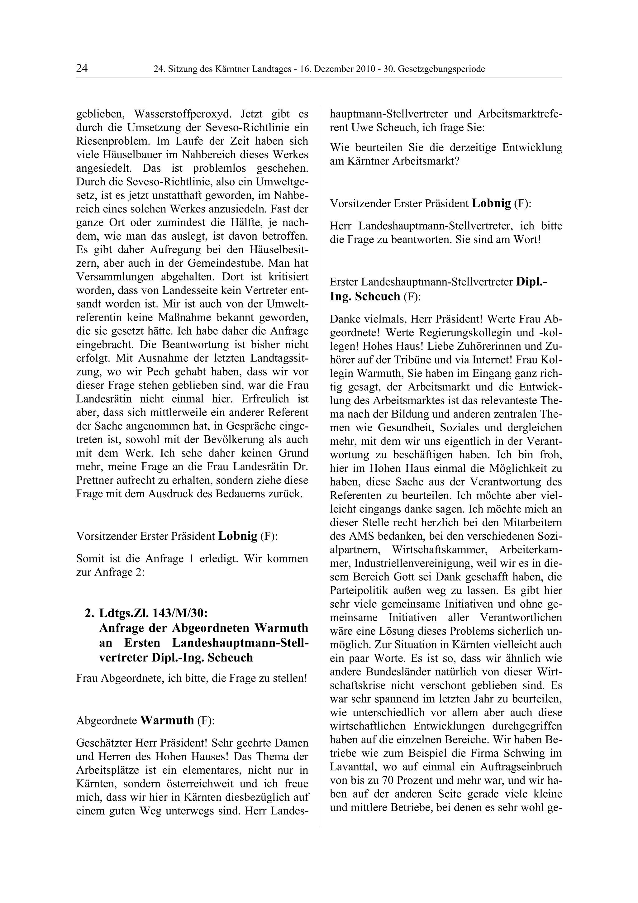 24. LTG-Sitzung am 16. Dezember 2010