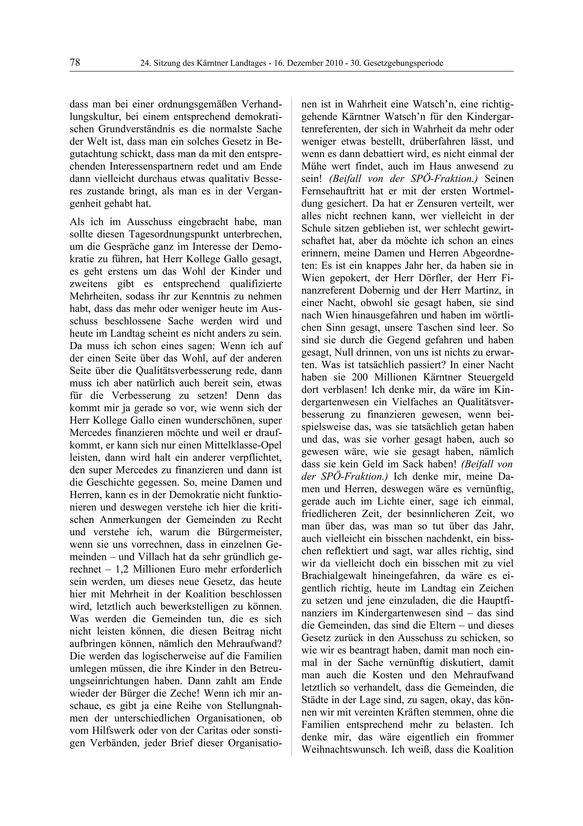 24. LTG-Sitzung am 16. Dezember 2010