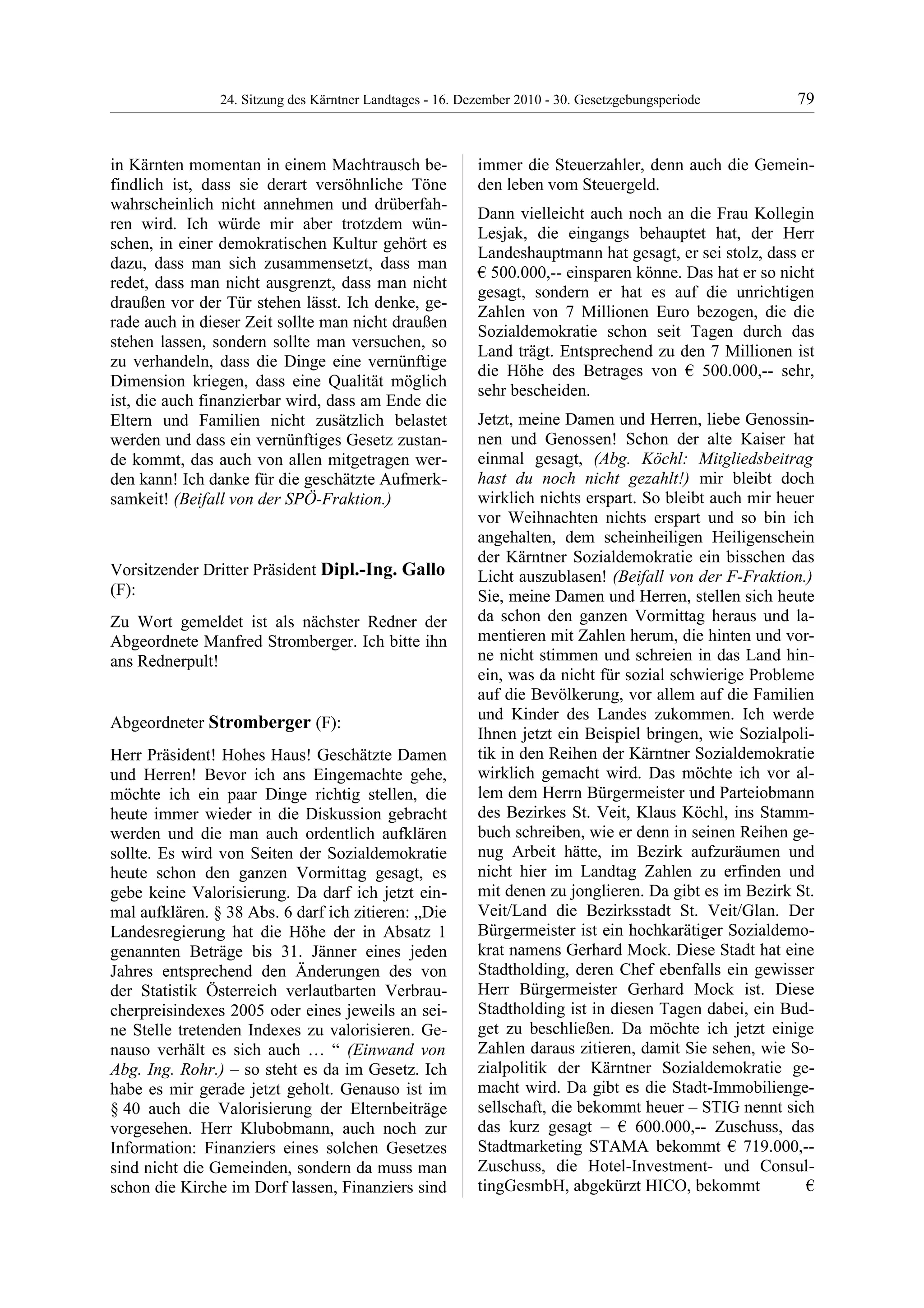 24. LTG-Sitzung am 16. Dezember 2010