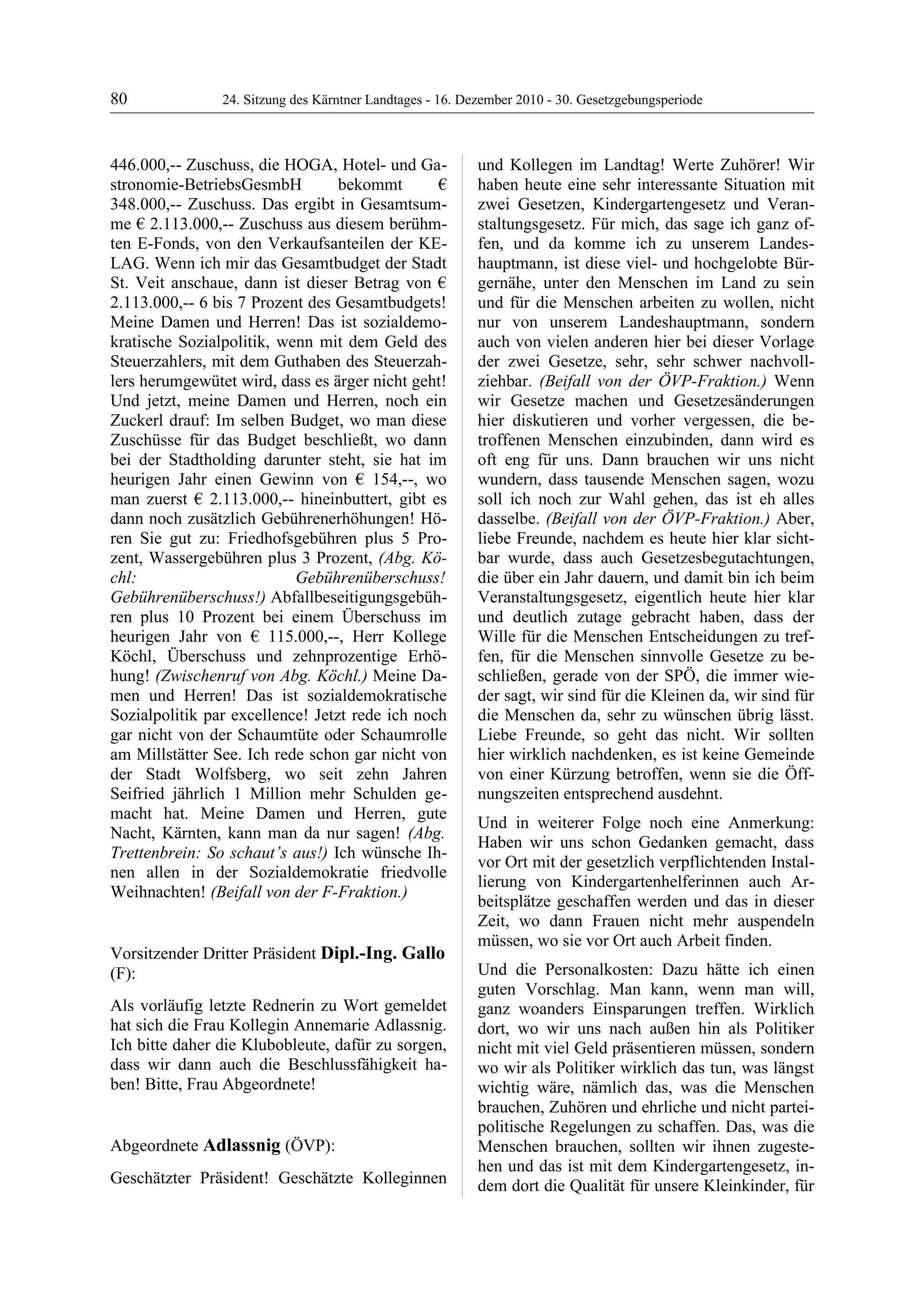 24. LTG-Sitzung am 16. Dezember 2010