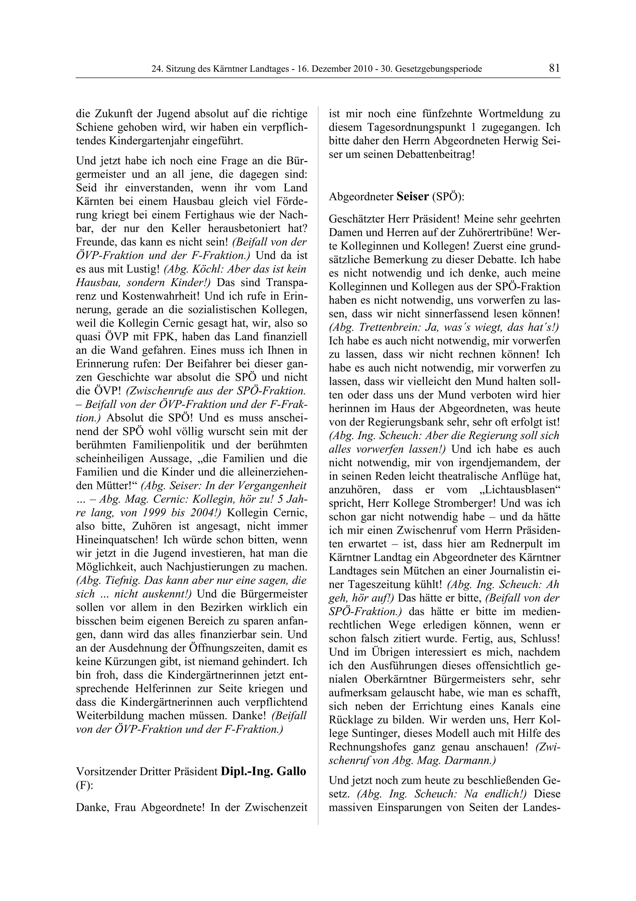 24. LTG-Sitzung am 16. Dezember 2010