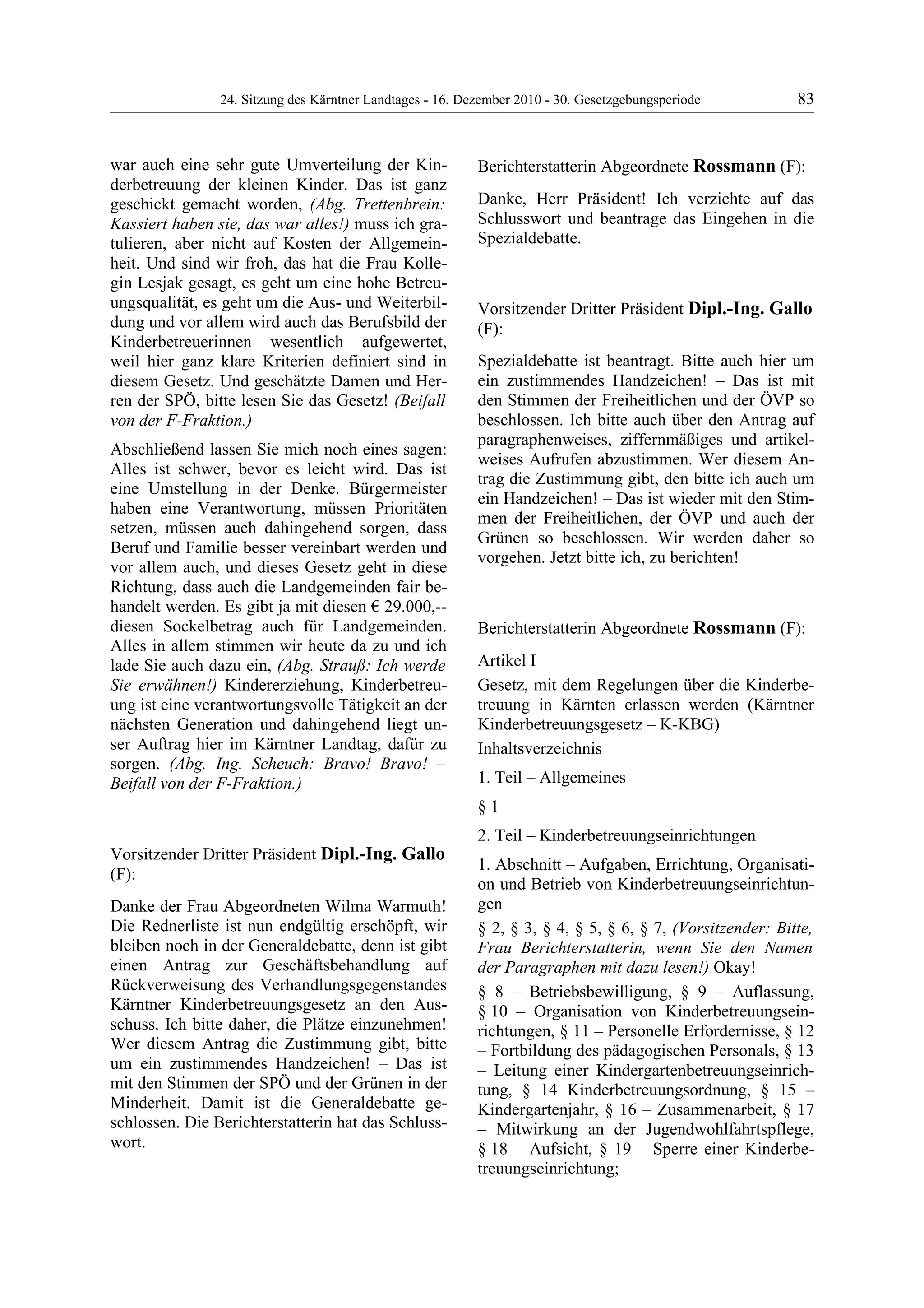 24. LTG-Sitzung am 16. Dezember 2010