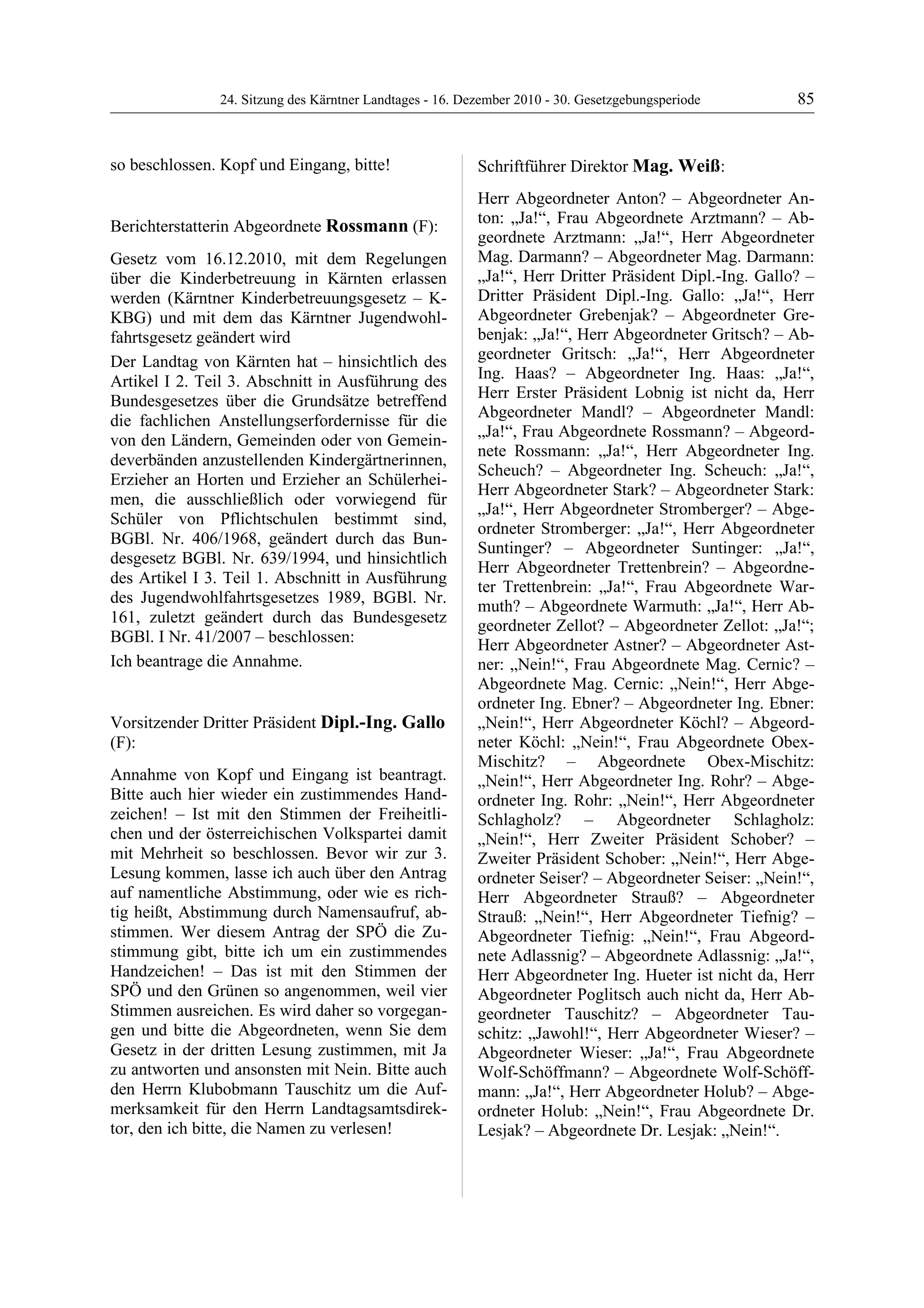 24. LTG-Sitzung am 16. Dezember 2010