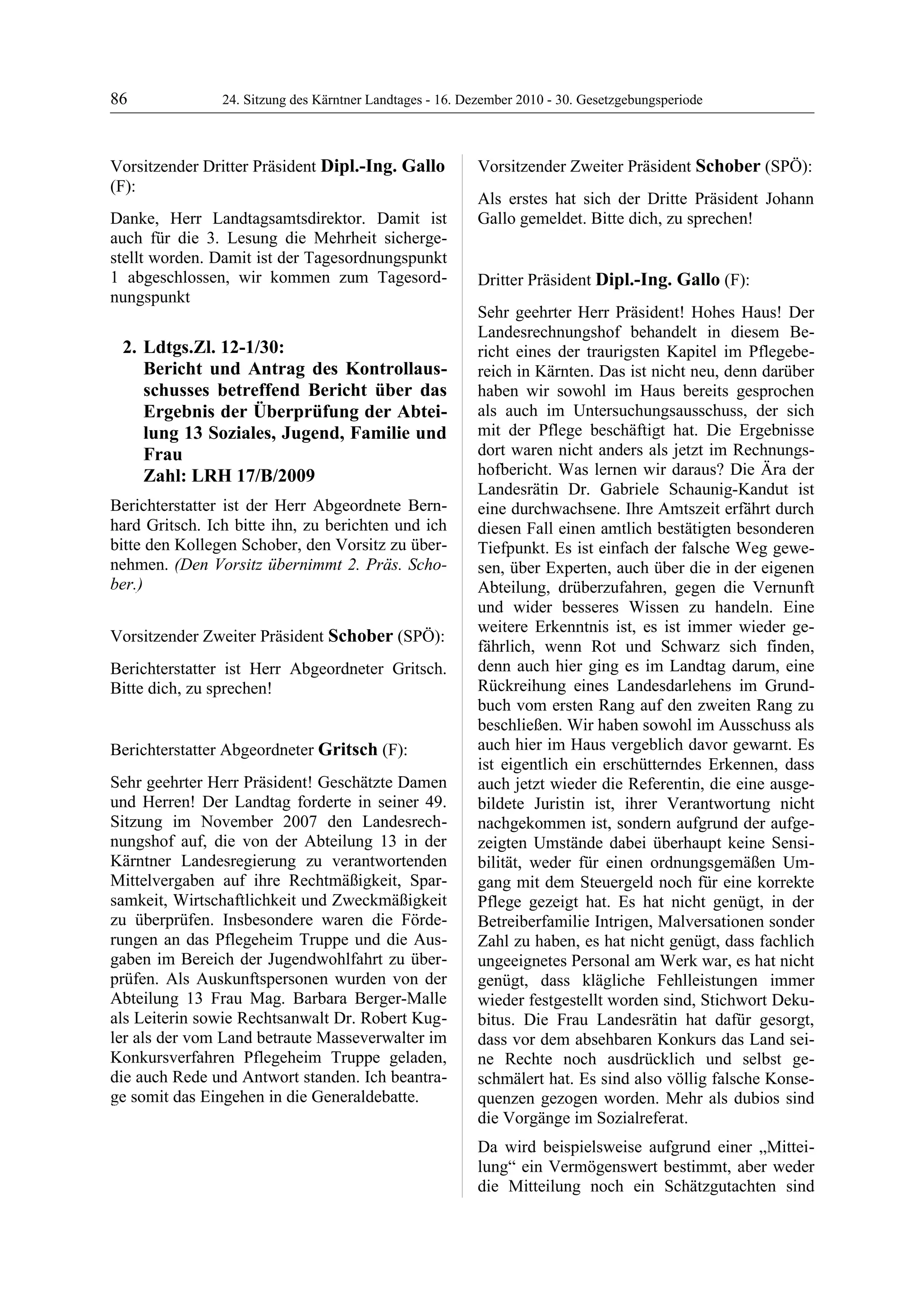 24. LTG-Sitzung am 16. Dezember 2010